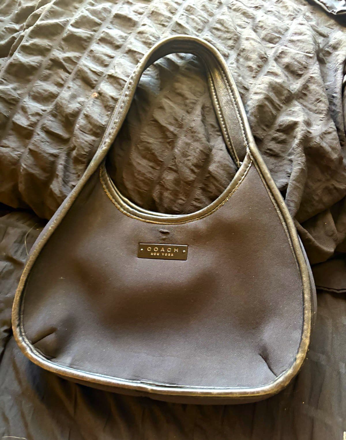 VintageCoach Black Shoulder Bag, Magnetic Closure, Leather Trim, Silver Hardware