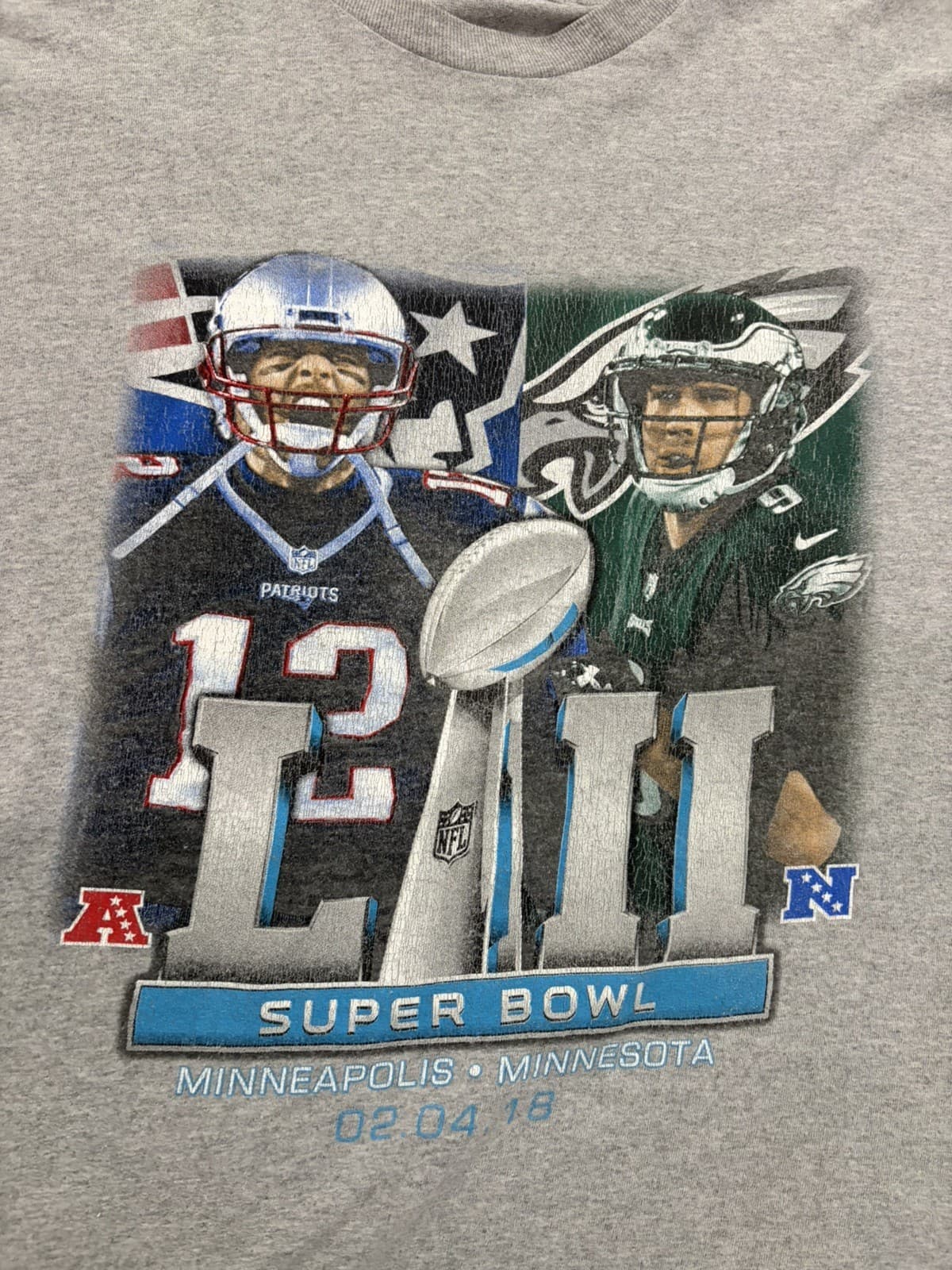 NFL Super Bowl LII Patriots vs Eagles Men's Double Sided T-Shirt Size 2XL