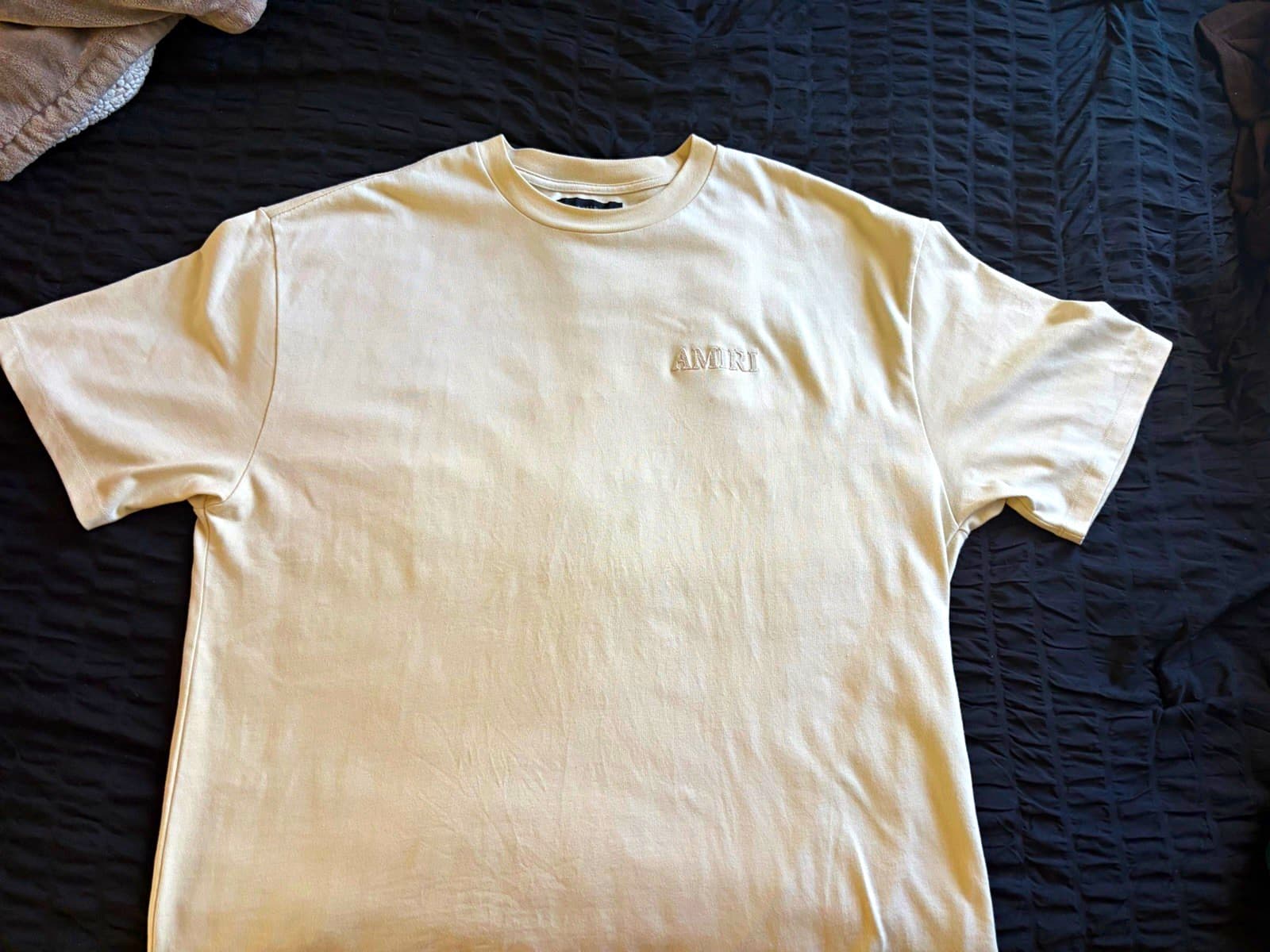 AMIRI Embroidered Logo Beige Men's Crew Neck Short Sleeve T-Shirt Size XXL