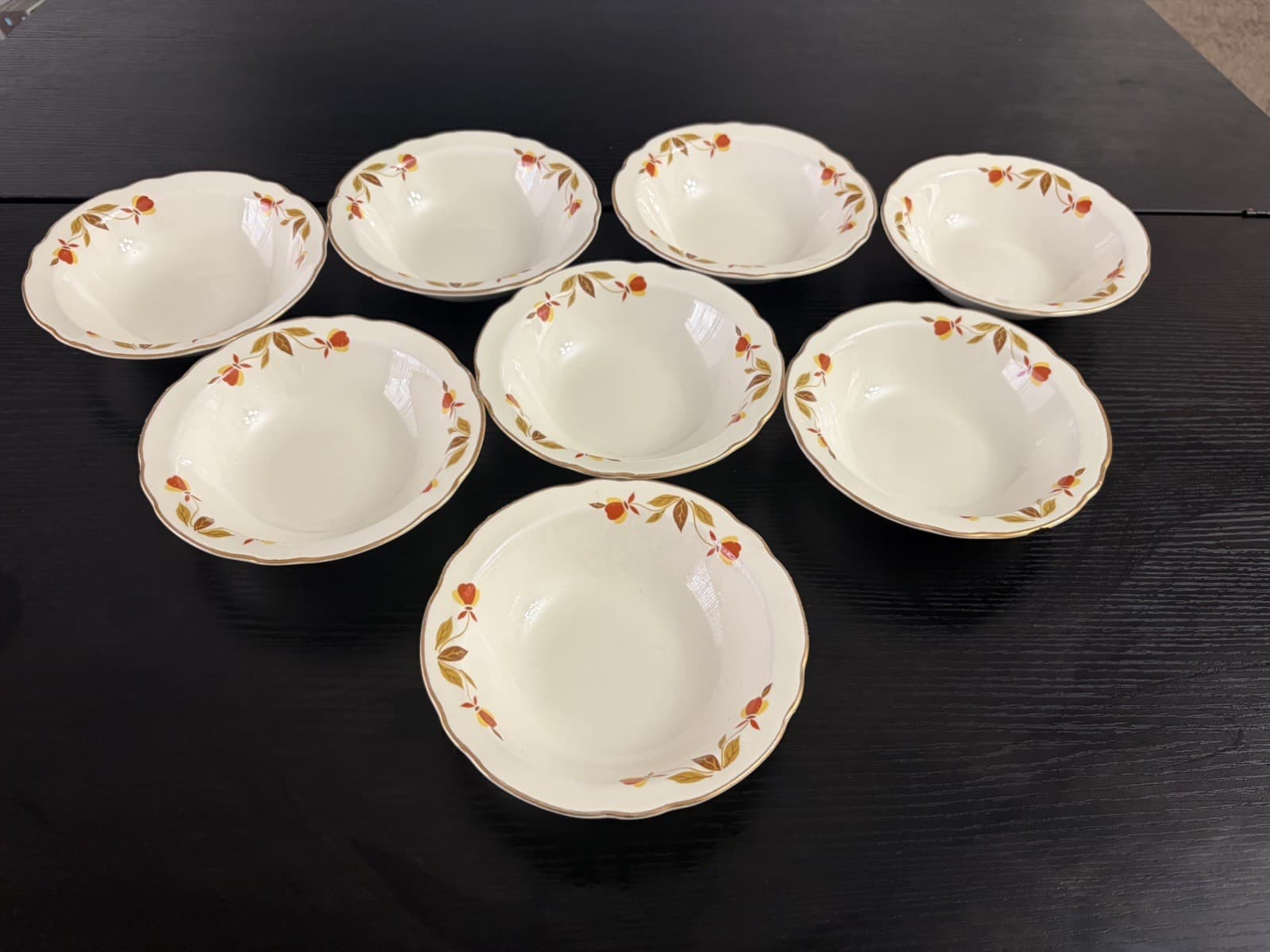 8 Vintage Hall China Jewel Tea AUTUMN LEAF Superior Berry & Dessert Bowls 5.5"