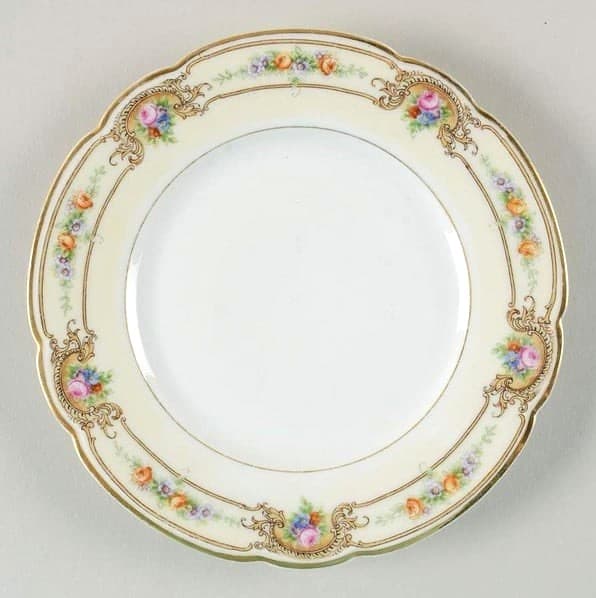 4 pieces Hutschenreuther Black Knight Floral Gold Rim Porcelain Saucer 6 in