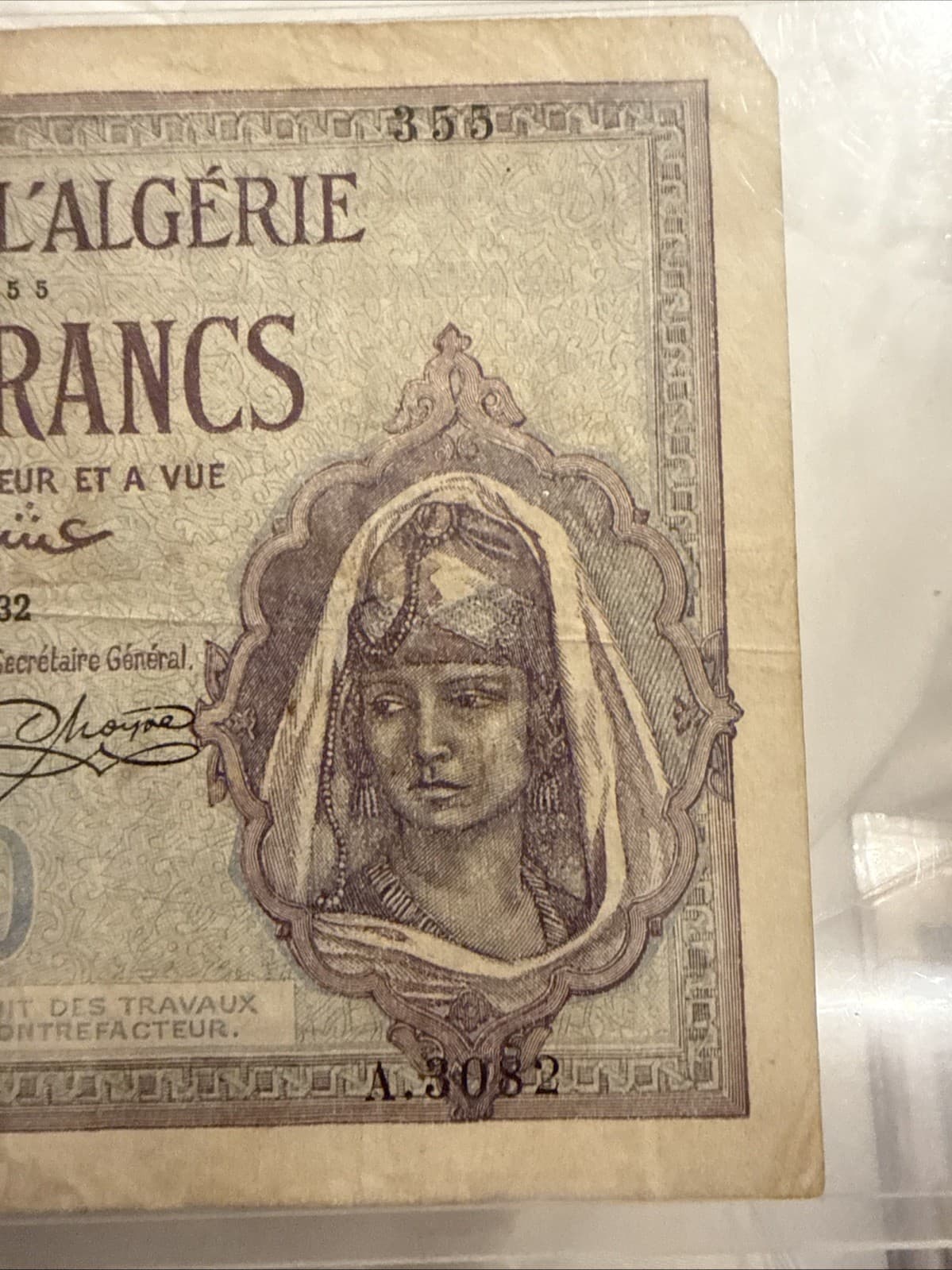 1932 Algeria 20 Francs Banknote P-78b Banque de l’Algerie VG/Fine