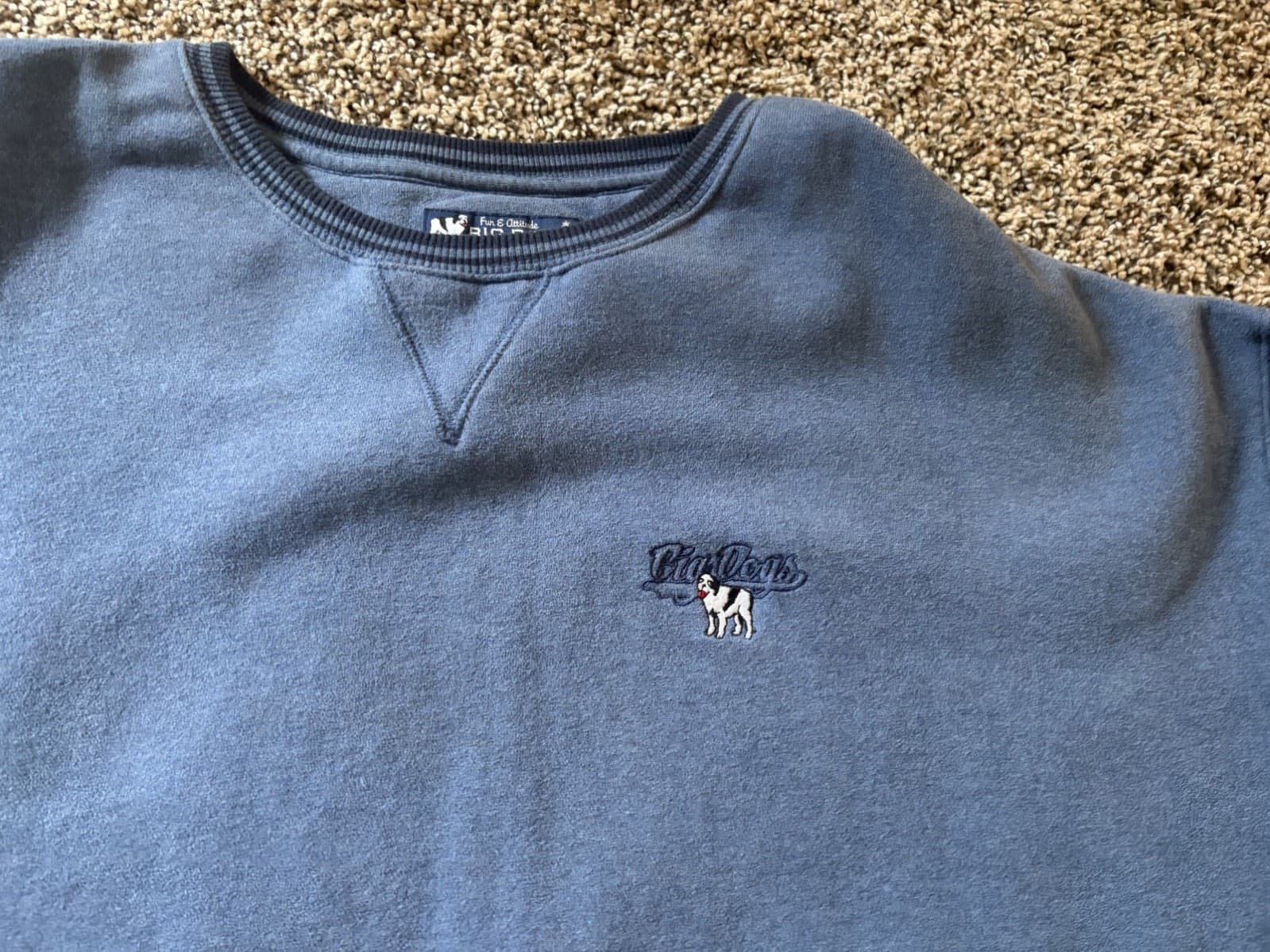 Vintage 90s Big Dogs Fleece Sweatshirt Size 4XL Grey Blue Rare Colorful