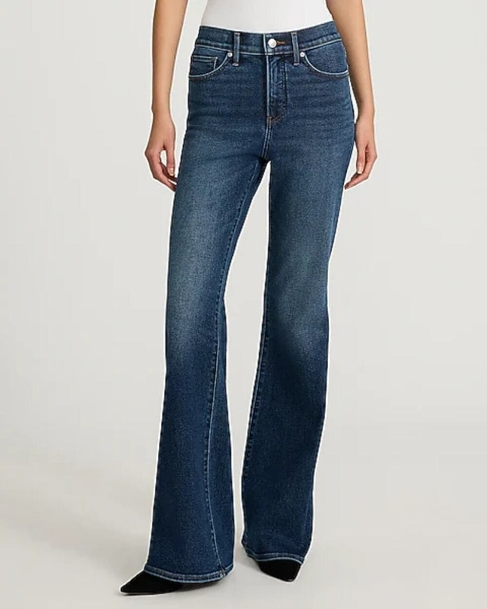 EXPRESS - Womens High Waisted Dark Wash Hyper Sculpt '70s Flare Jeans - 6R