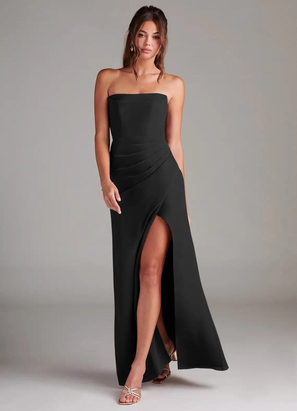Azazie - Leonis - Black Sheath Strapless Chiffon Convertible Dress - A8
