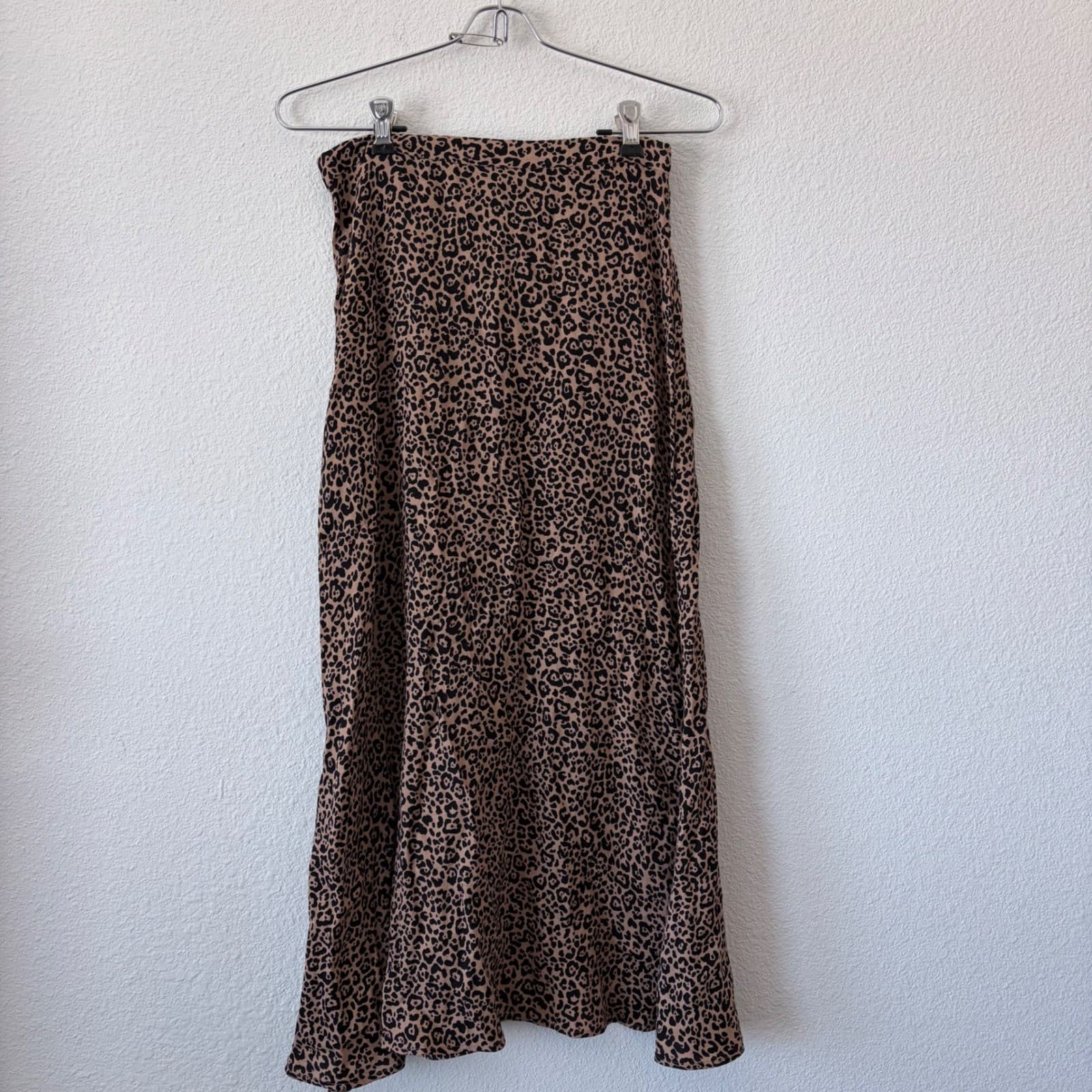 Reformation Leopard Print Midi Slip Skirt Tan Black Viscose Blend Size 2