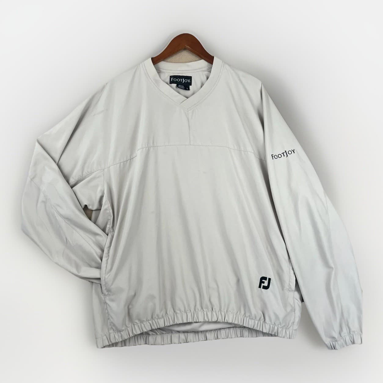 Footjoy Golf Jacket Mens Large Tan Windbreaker Adult Long Sleeve Pullover V Neck