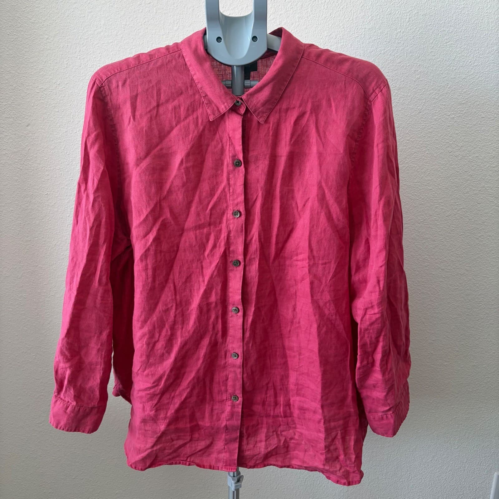 J. Jill Linen Button Down Shirt Womens XL Pink Long Sleeve 100% Linen Top