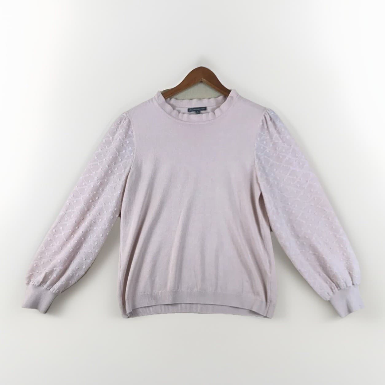 Adrianna Papell Women Top Blush Pink Medium Long Dot Puff Sleeve Blouse Feminine