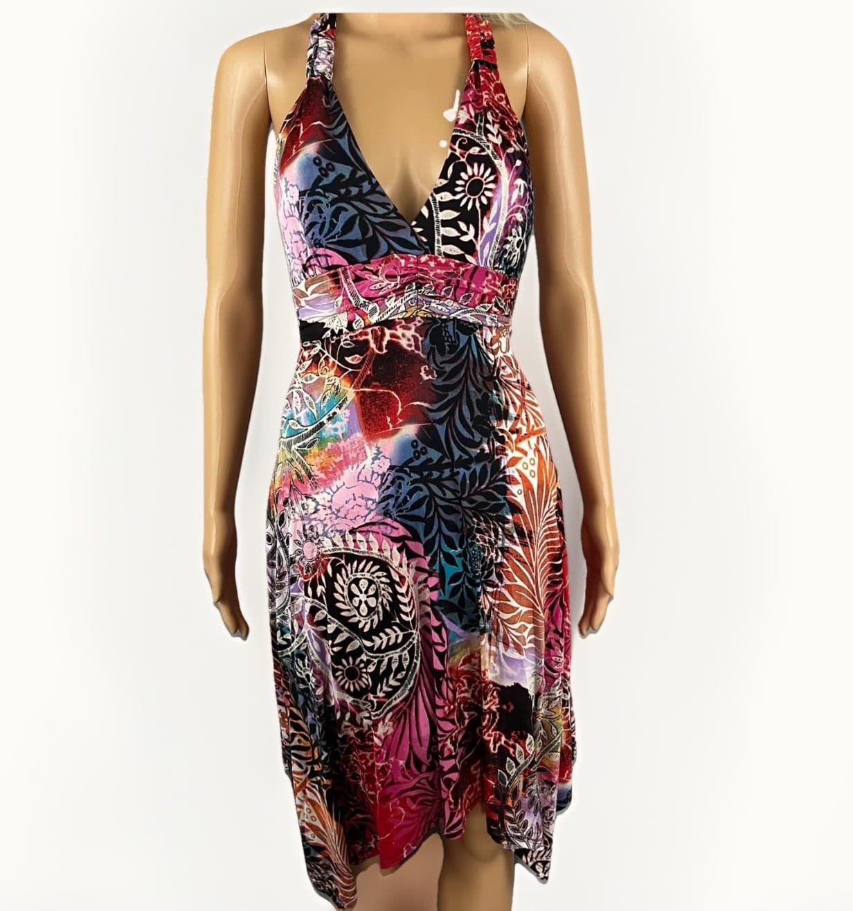 VTG Nani Kai Dress MED Hawaii Flower Hawaii Asymmetric Boho Summer Y2K Artsy