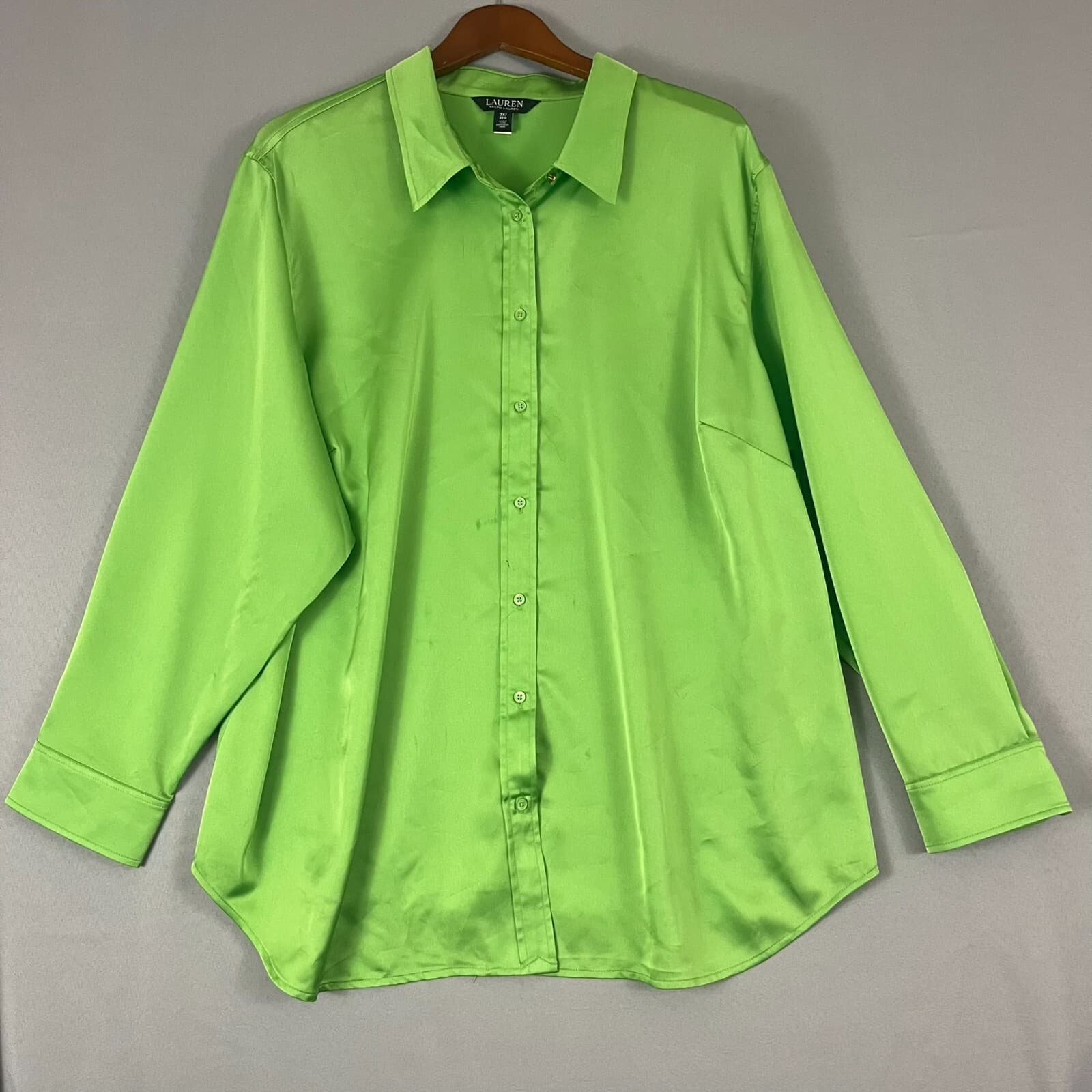 Lauren Ralph Lauren Black Label Blouse Size 3X Jamelko Brat Green Button Shirt