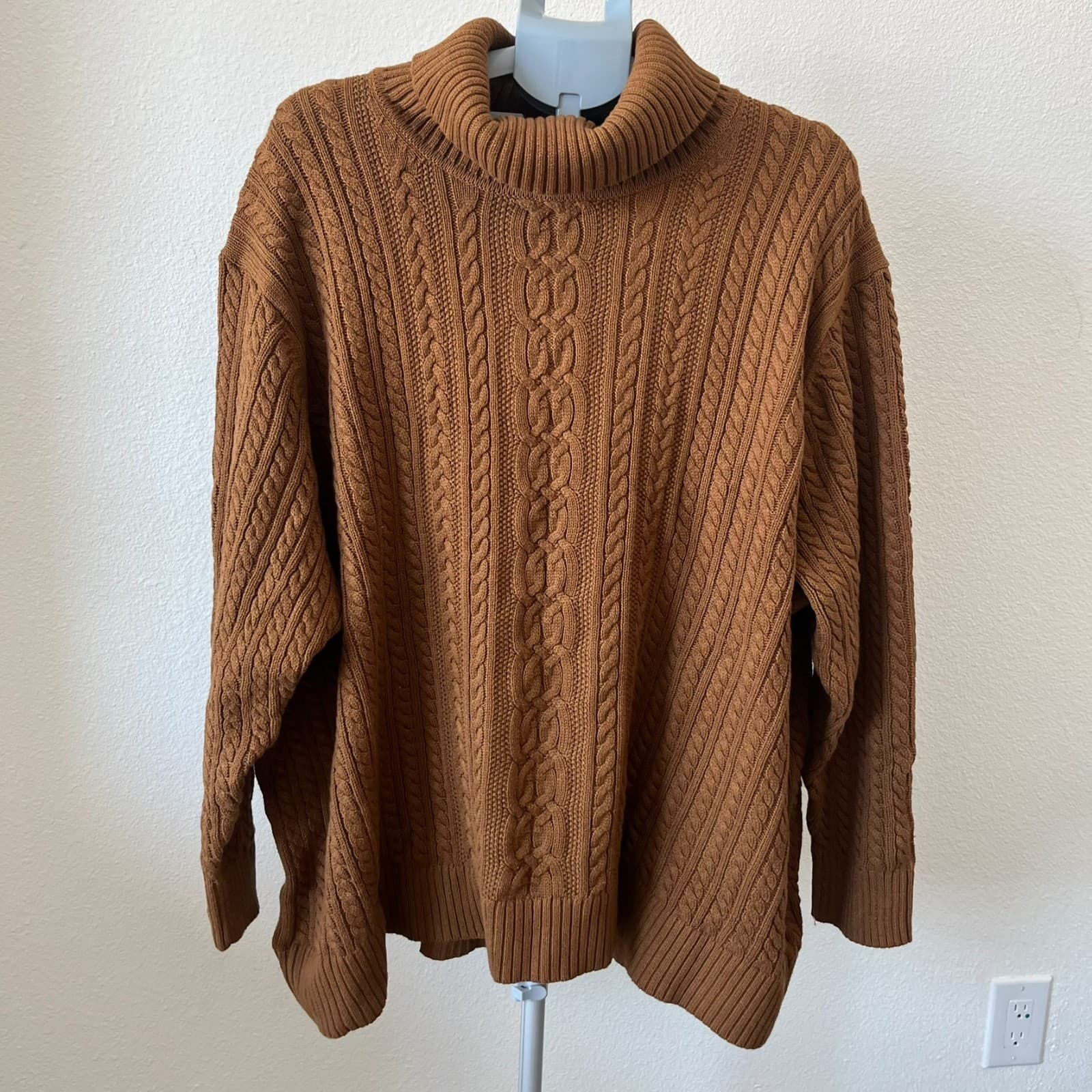 Amazon Essentials Sweater Women's 6X Brown Cotton Cable Knit Turtleneck Pullover