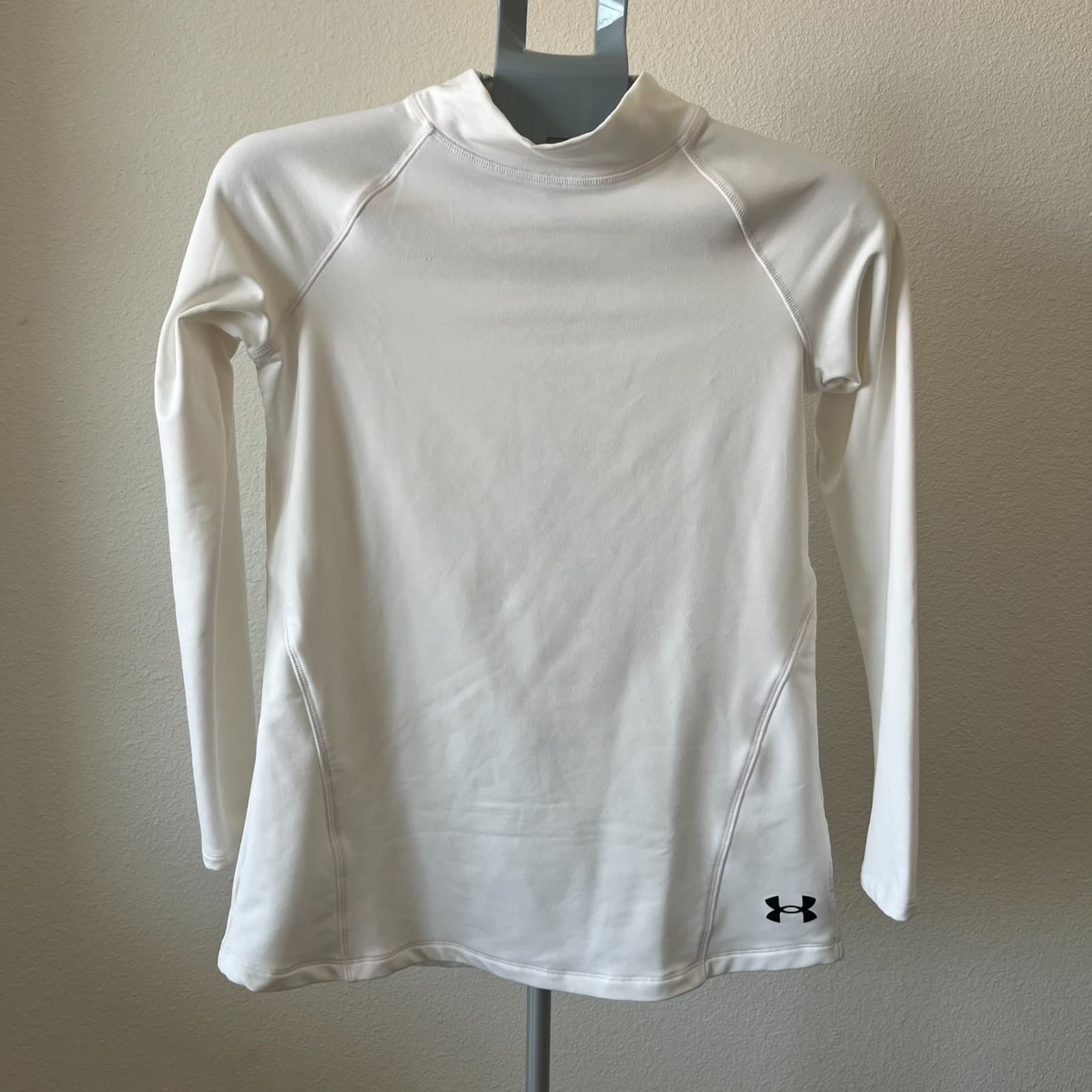 Under Armour Coldgear Top Girls XL White Stretch Logo Mock Neck Raglan Sleeve