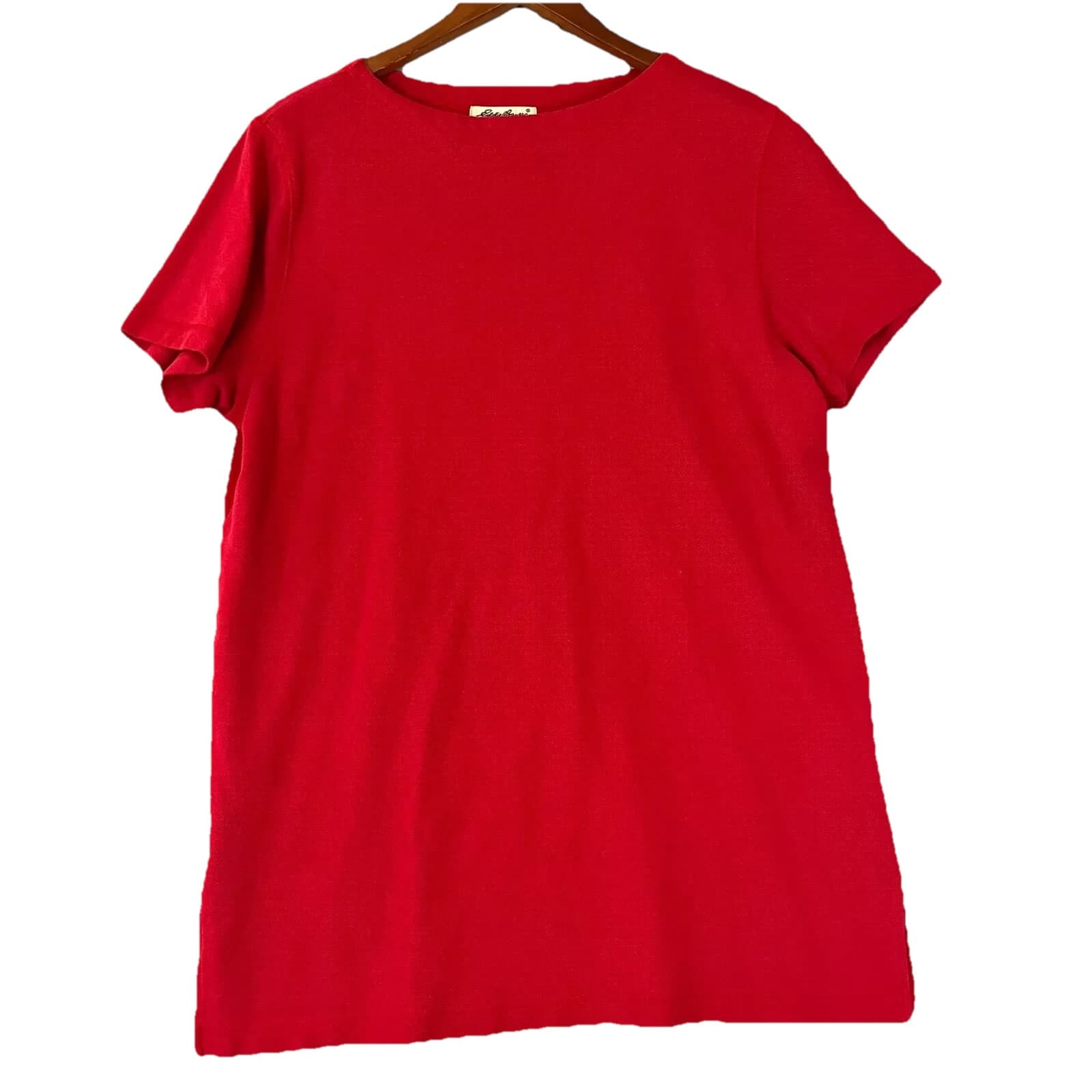 Eddie Bauer Women Tall LG Shirt Cherry Red Think Pullover Shirt Textured Vintage