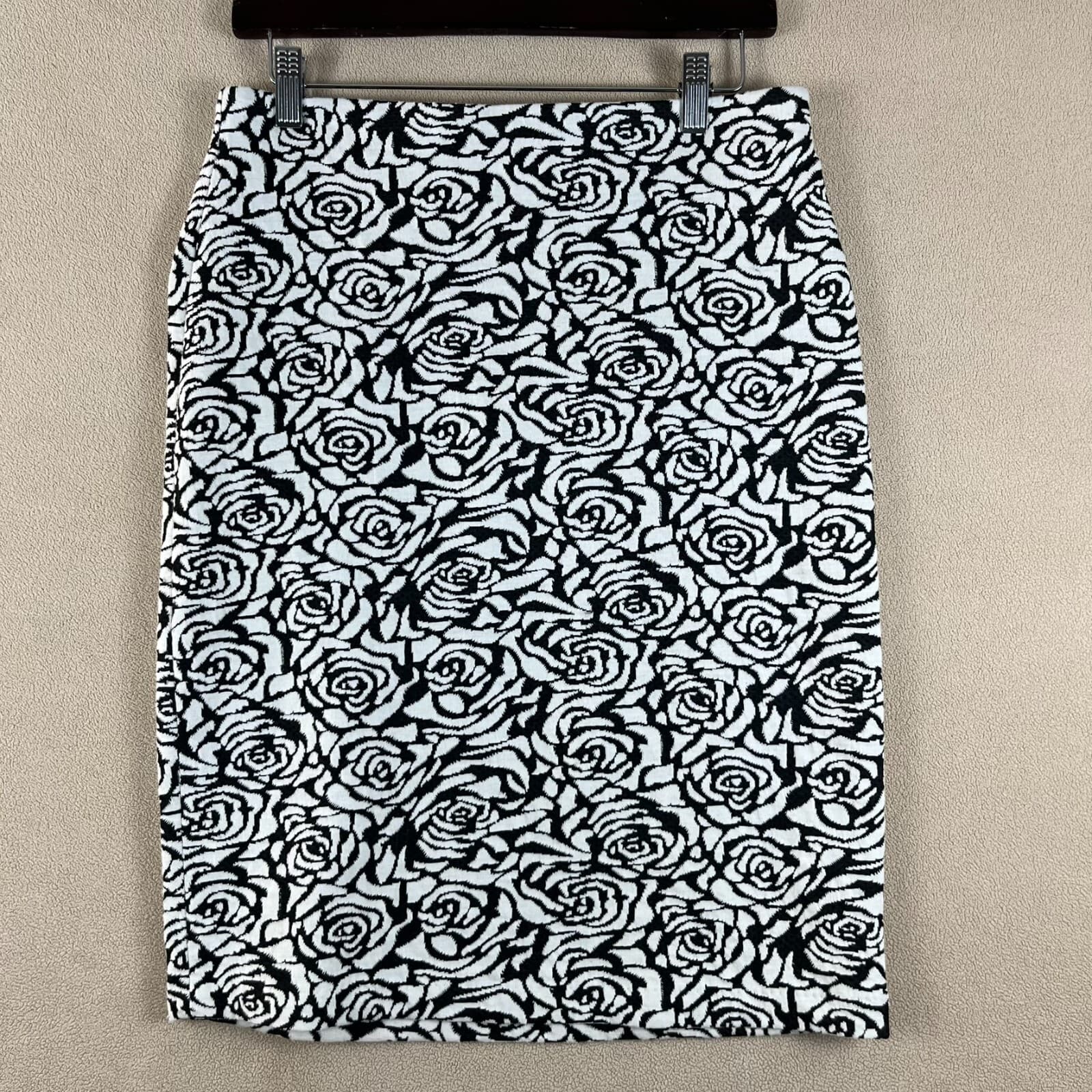 Philosophy Rep Women Pencil Skirt 8 Black White Floral Jacquard Timeless Career