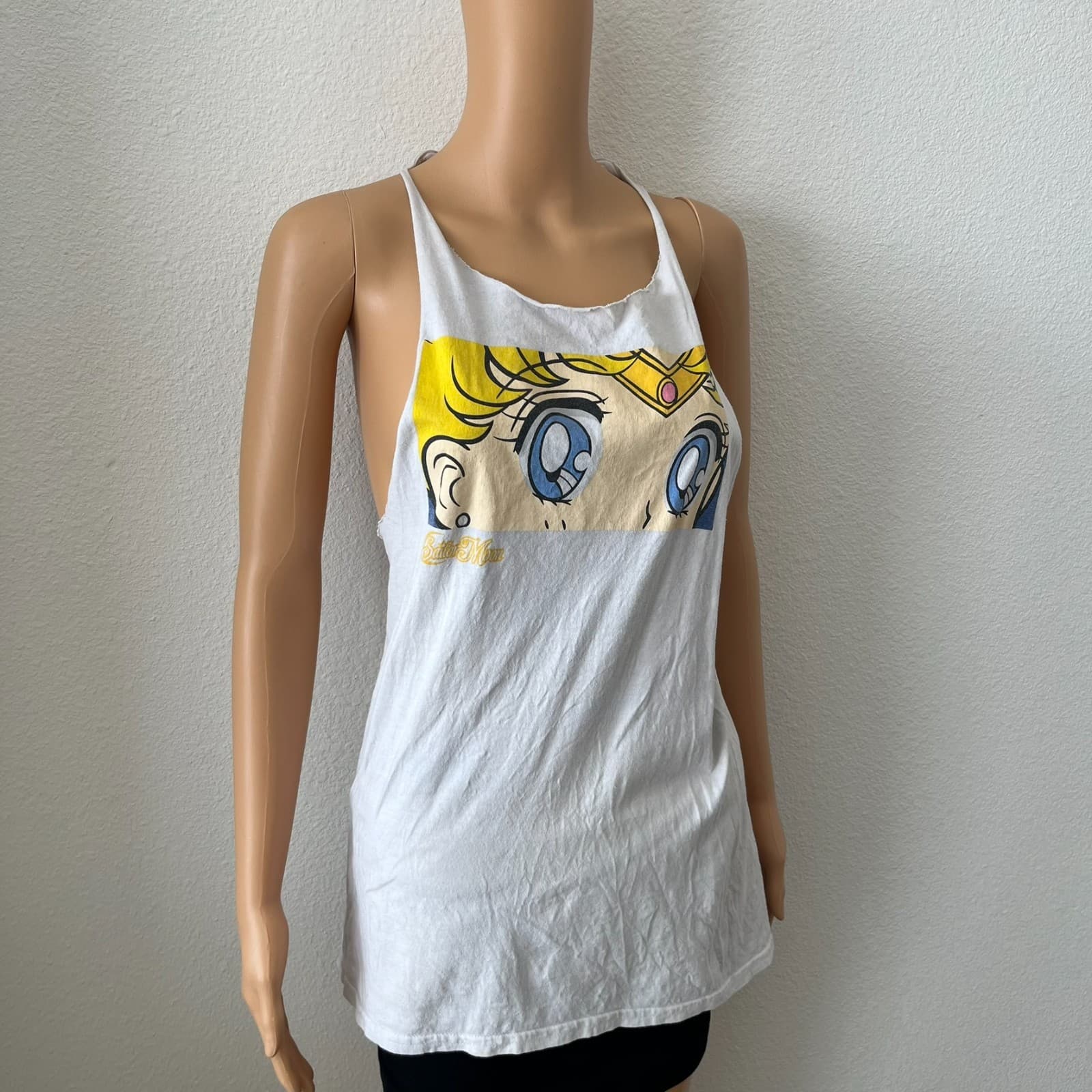 Sailor Moon Anime Her Eyes Graphic Repurposed Womens Halter Top Sz LG