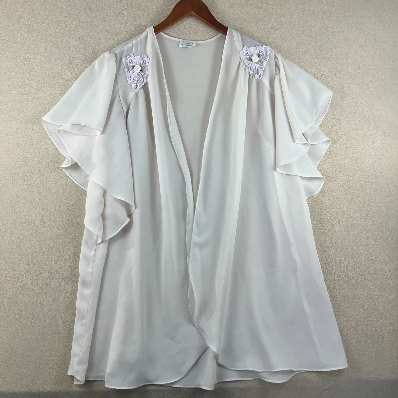 Cinema Etoile Womens Kimono Size Ivory Sheer Medium Floral Cape Romantic Lounge
