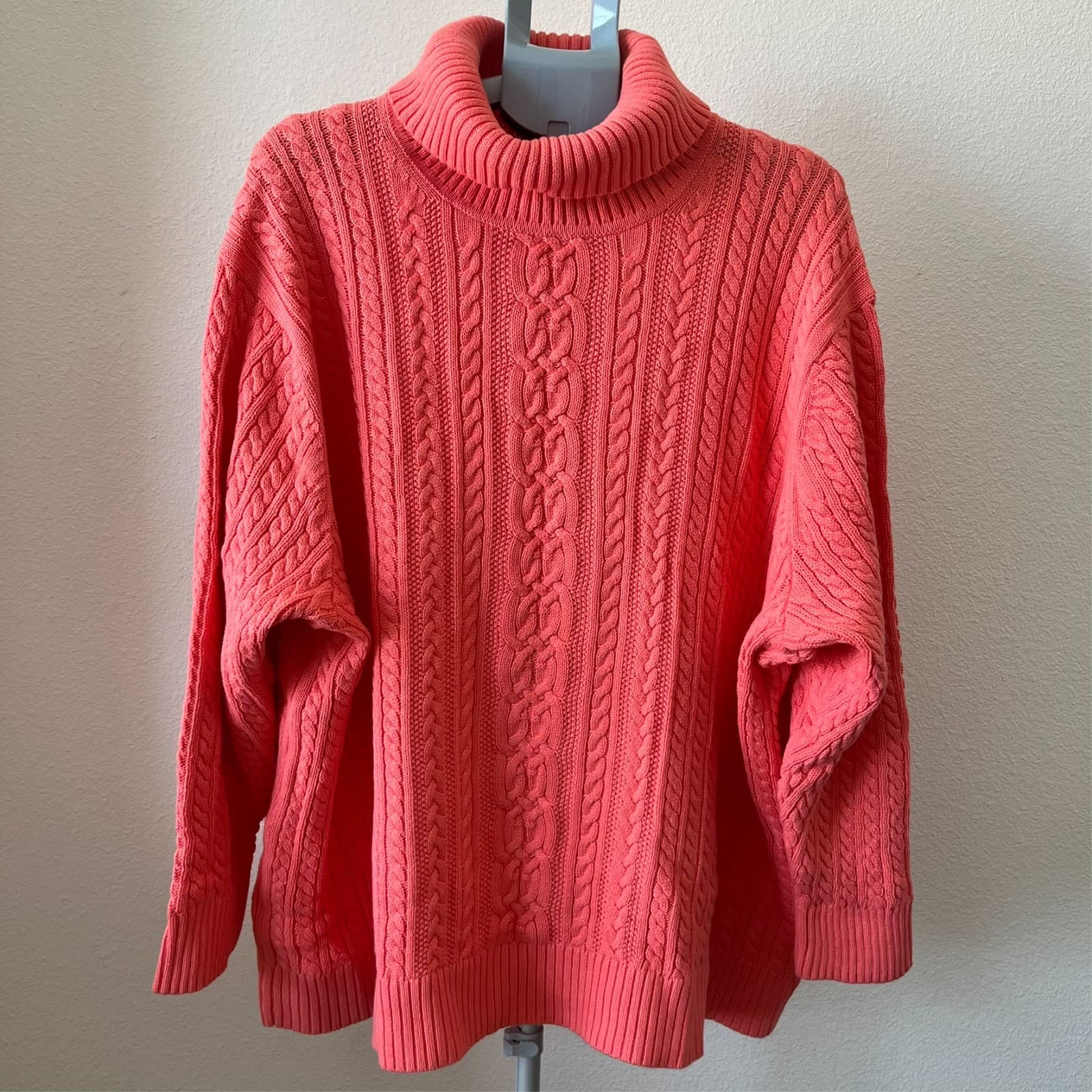 Amazon Essentials Sweater Women's 6X Pink Coral Cable Knit Turtleneck Pullover