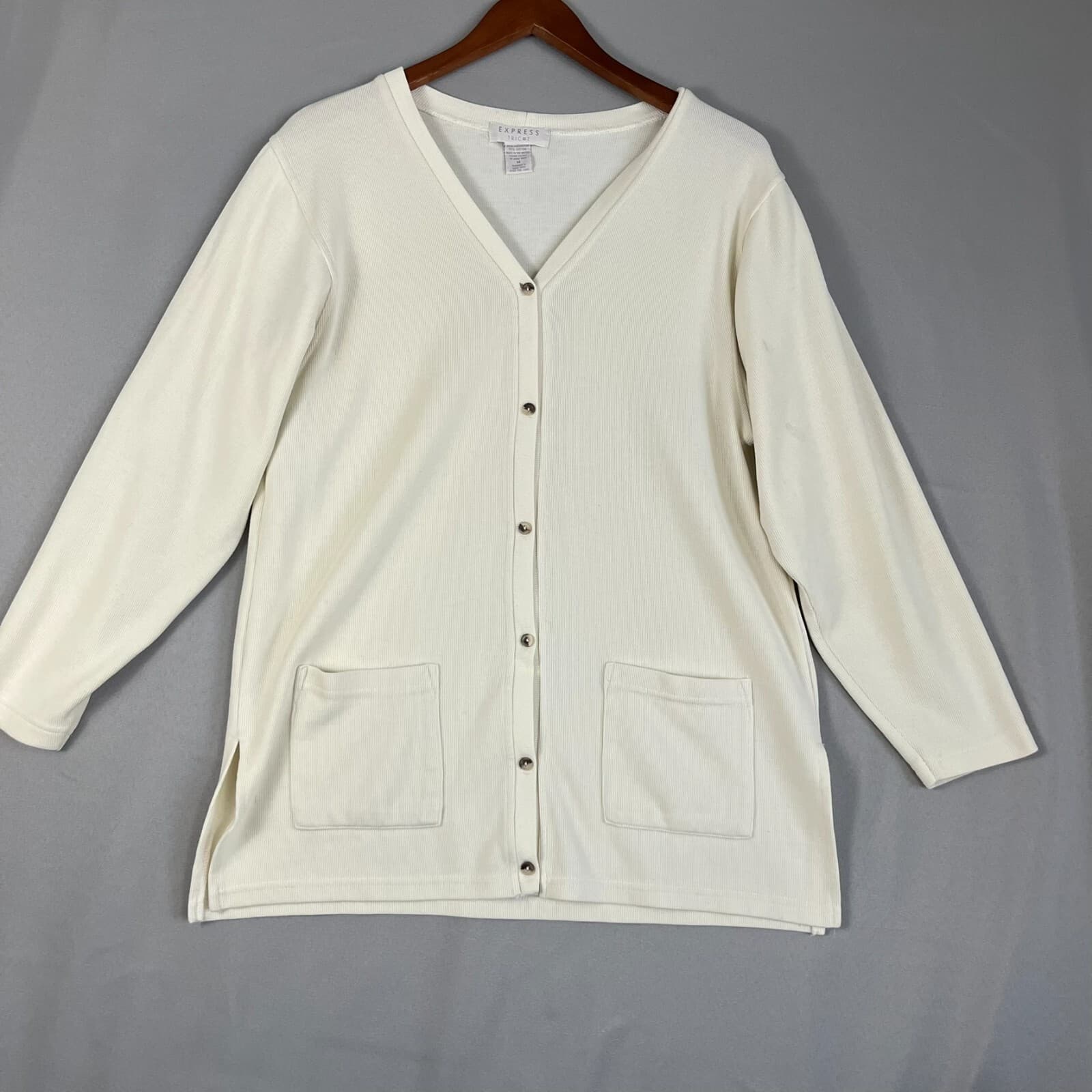Express Tricot Cardigan Sweater Women's Medium Ivory Long Sleeve Button Front