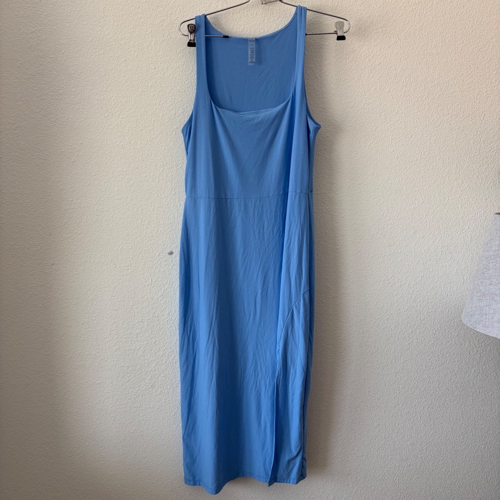 Beyond Yoga Midi Dress Women Large Blue Sleeveless Square Neck Side Slit Stretch