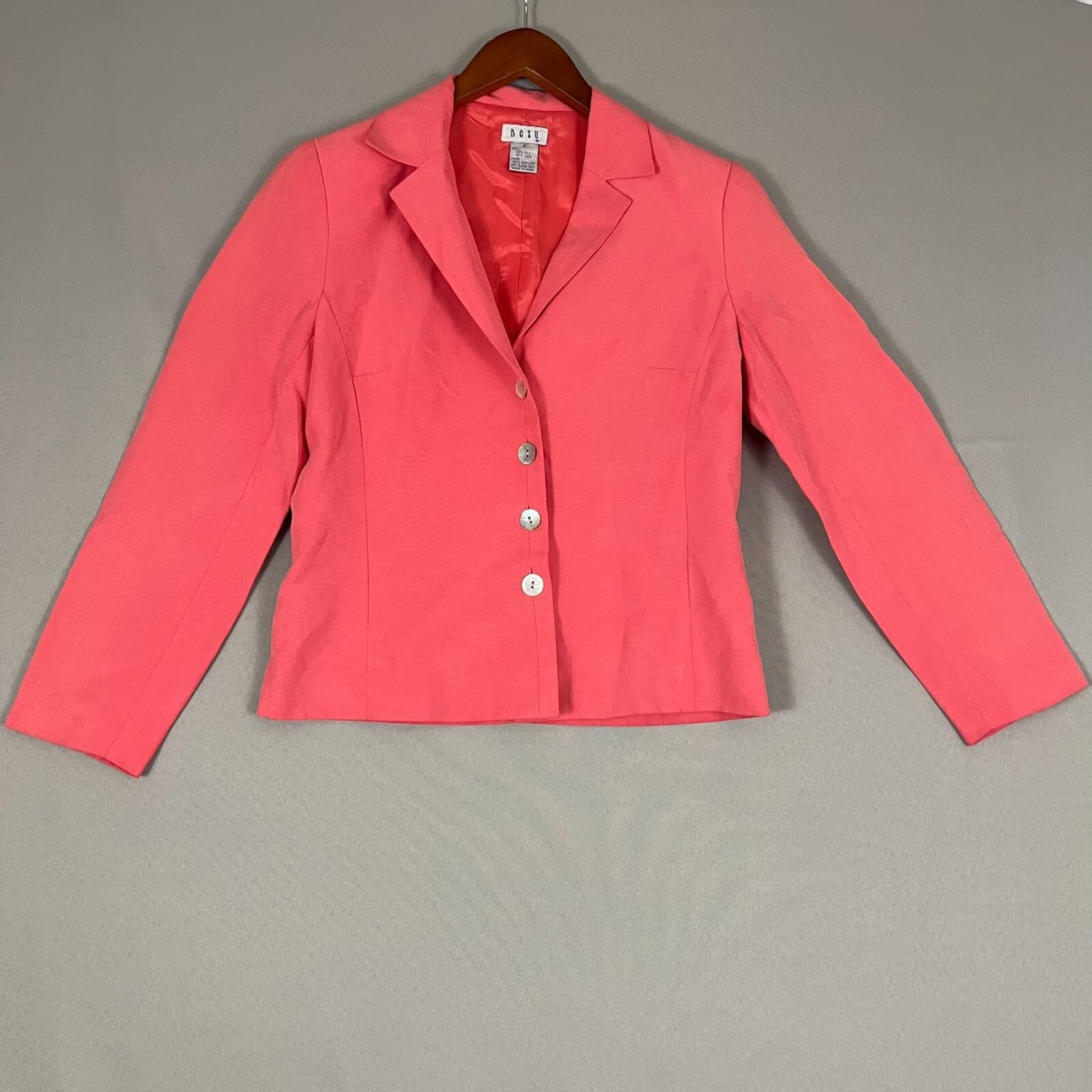 Betu Vintage Women’s Blazer Linen & Silk Short Jacket Salmon Pink Lined Sz 2