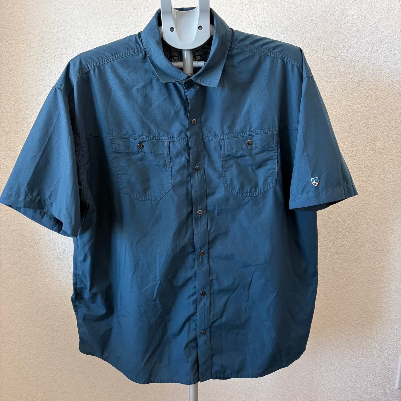 Kuhl Button Down Shirt Mens XXLarge Blue Short Sleeve Ripstop Outdoor Utility