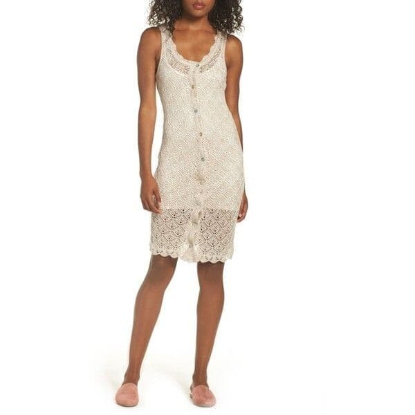 Ali & Jay Dress XS Light Brown Picnic By The Lagoon Crochet Front Button Boho