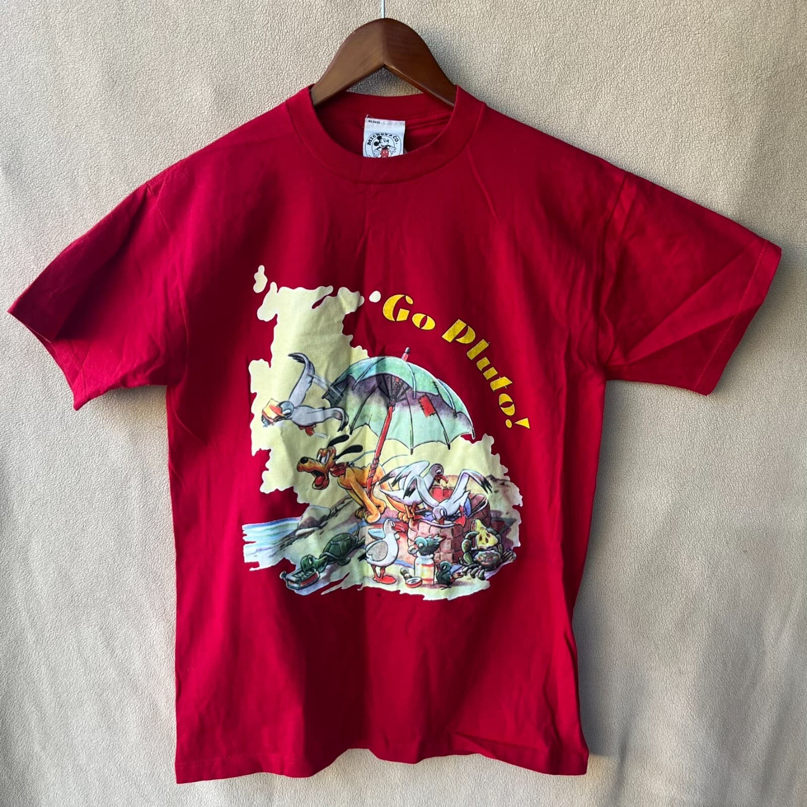 Vintage 90s Walt Disney Pluto Womens Medium Red Short Sleeve Shirt Size Kidcore