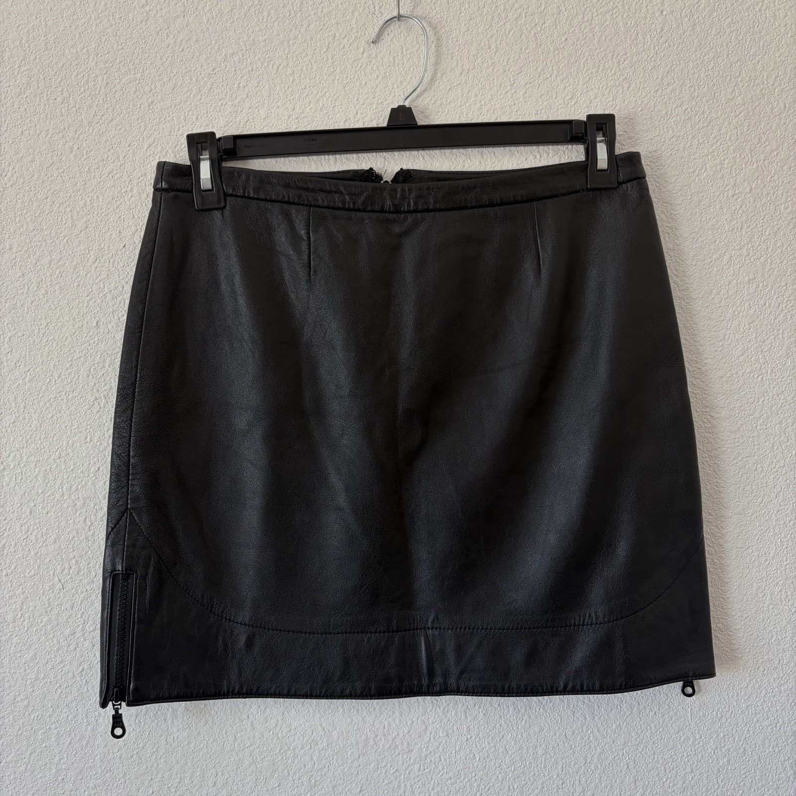 International Concepts INC 100% Leather Black Skirt Zip Size Size 10P Biker Chic