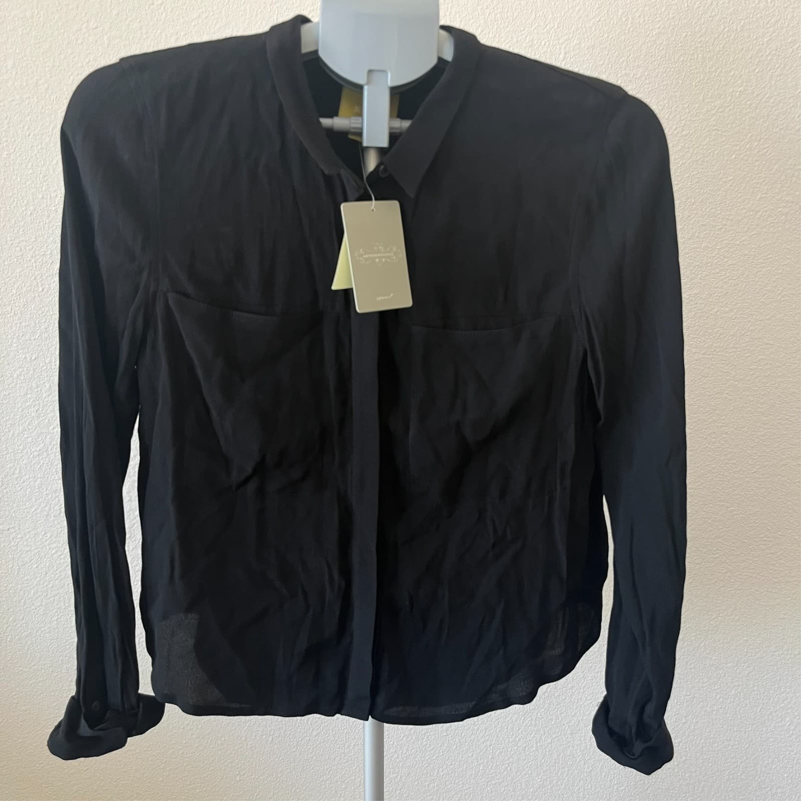 Anthropologie Maeve Black Button up Blouse Size 4 Semi Sheer Career Office Chic