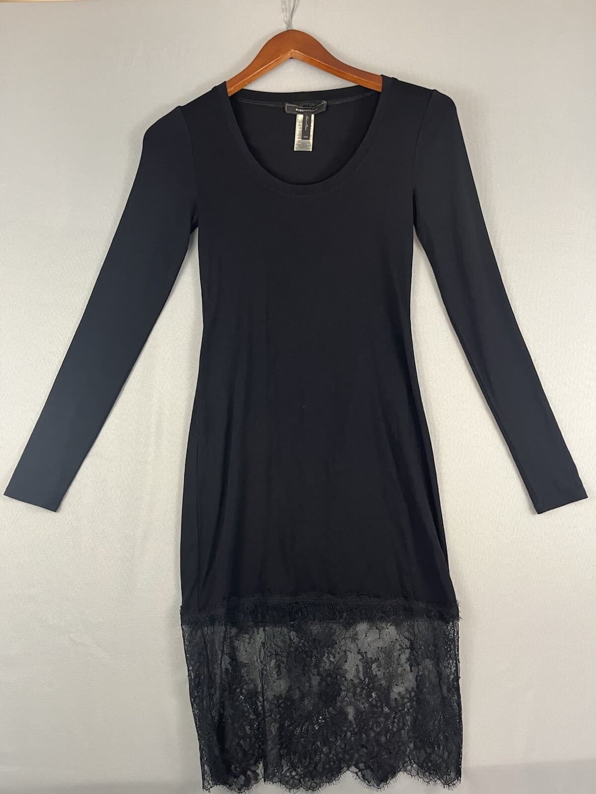 BCBG MAXAZRIA Women’s Dress XXS Black Long Sleeve Lace Hem Witchy Gothic Vampire