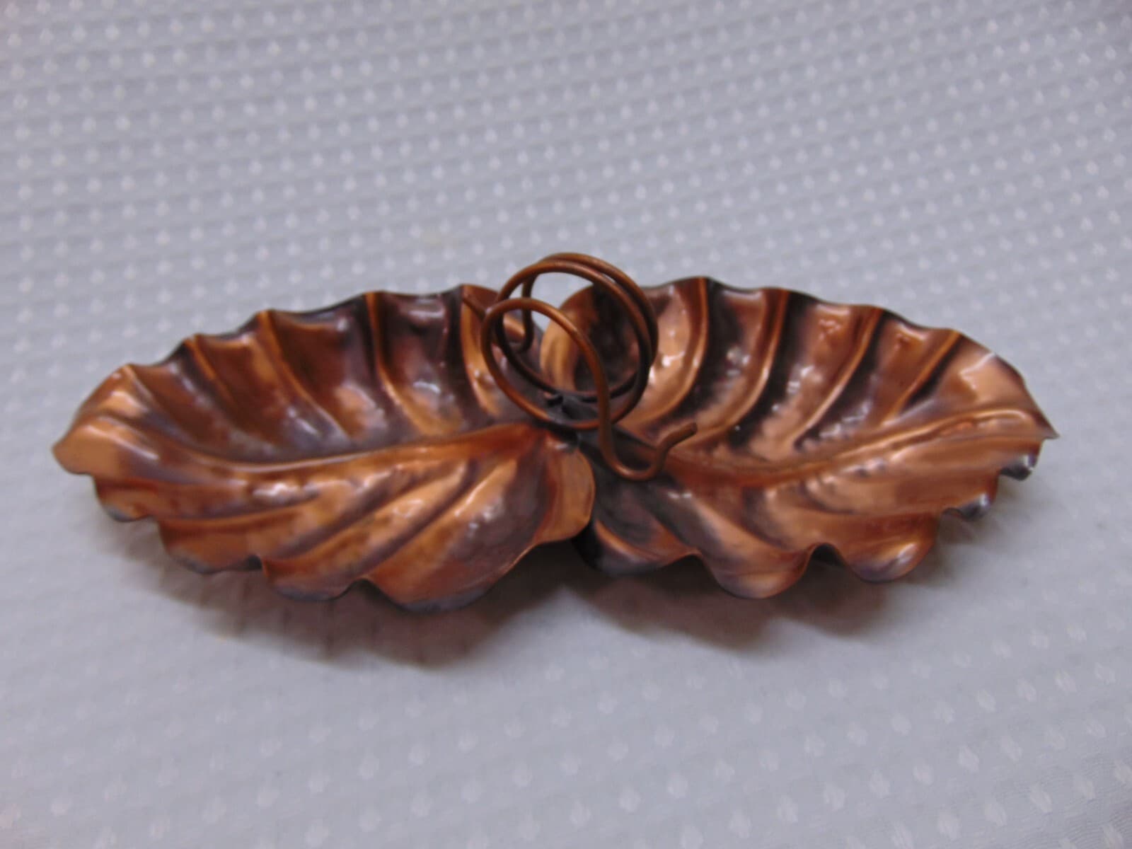 Gregorian Solid Copper Double Leaf Candy Nut Dish - Fall Decor Tray