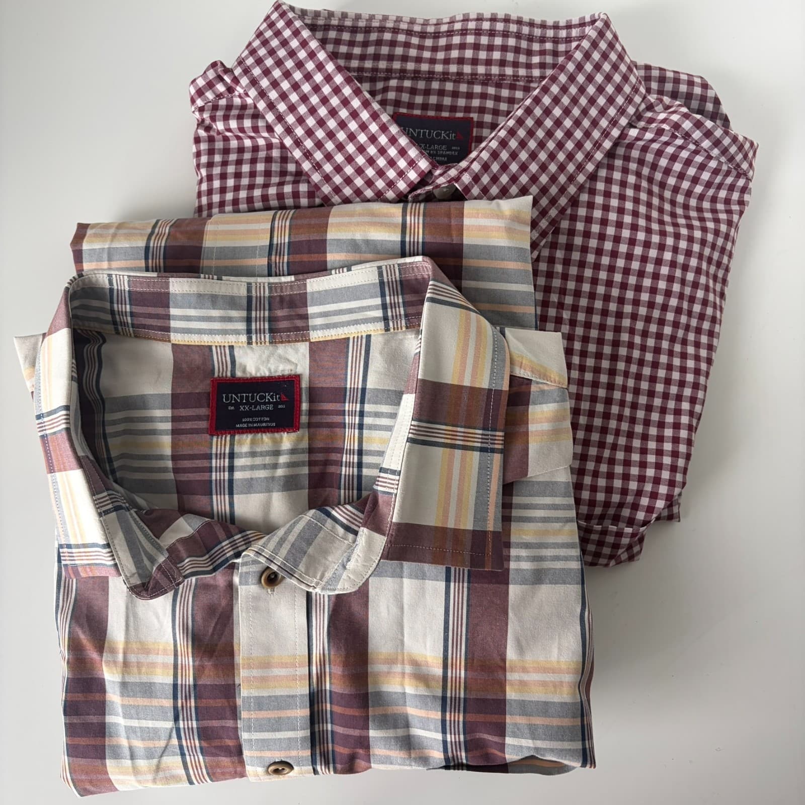 Untuckit Lot of 2 Shirts XXL Men’s Plaid & Gingham Button Down Stretch Carozza