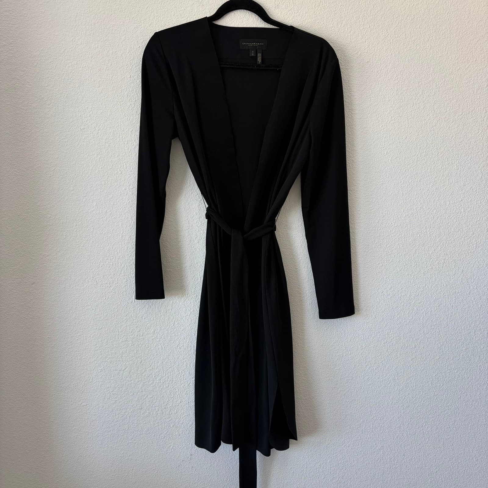 Donna Karan New York Black Wrap Dress Women's M – Long Sleeve Jersey Tie Waist