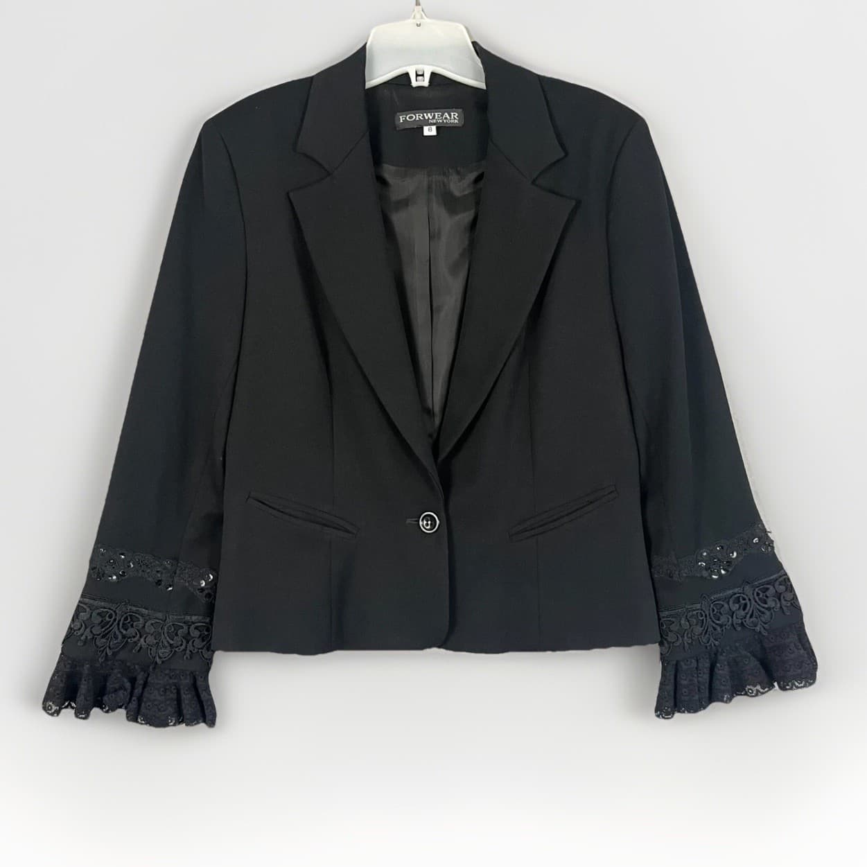 Vtg Forwear New York Women's Blazer Sz 8 Black Shoulder Pads Regency Victorian