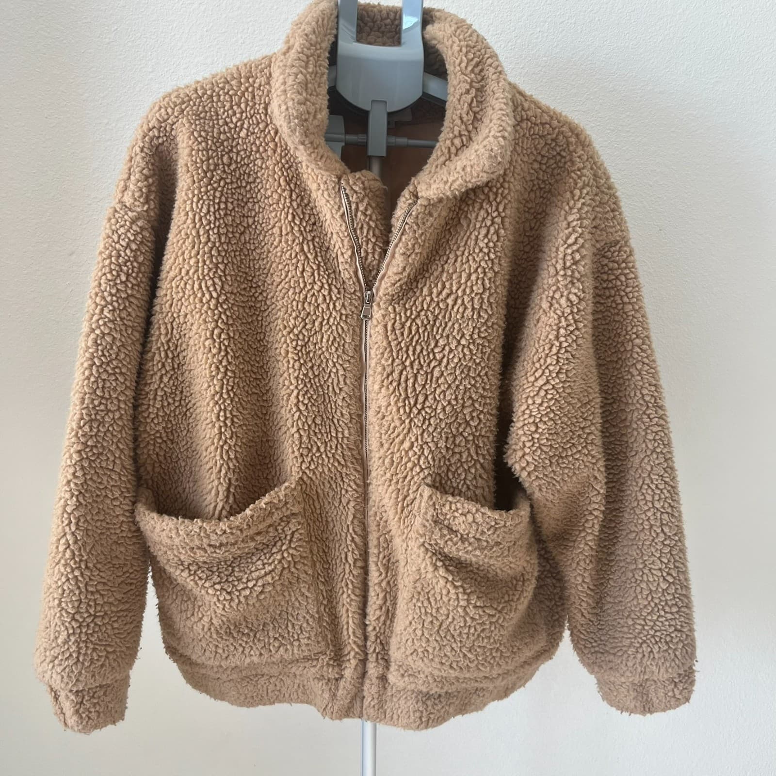 I. AM. GIA. Pixie Teddy Oversized Chore Coat Sherpa Jacket In Camel Brown Small