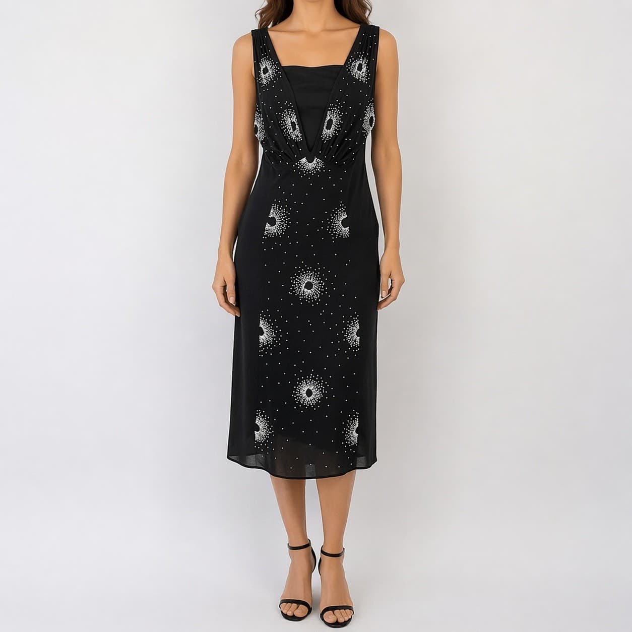 Vintage Vivienne Tam Dress Size 2 Womens Flower Beaded Black Mesh 90s Formal