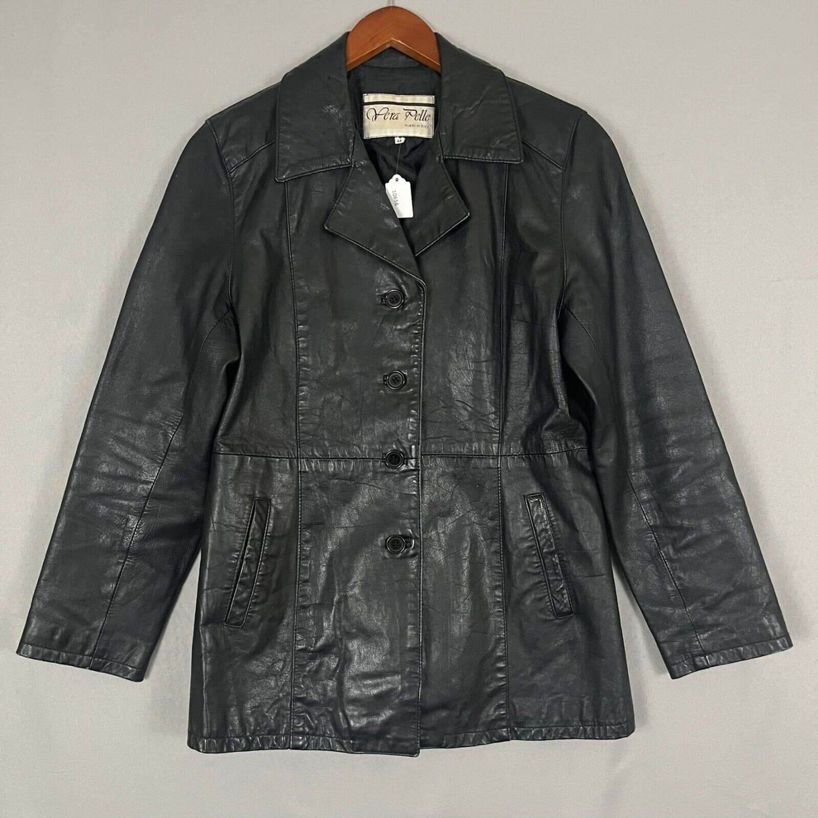 Vintage Vera Pelle Black Leather Jacket Women's Sz 44 Biker Italian 90s Chic