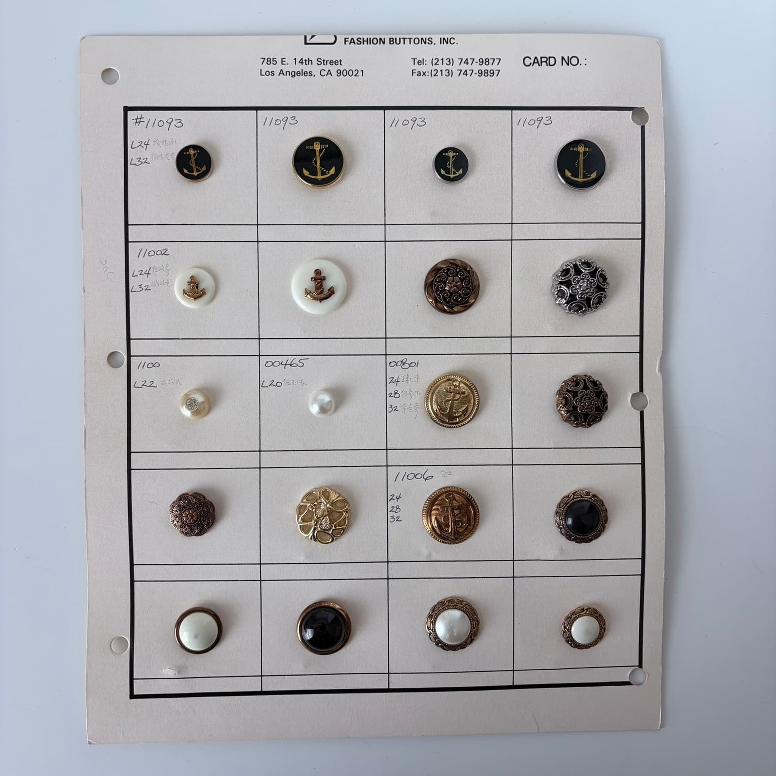 Vintage BESTCO Fashion Buttons Sample Card 20 Buttons 1980s–90s LA Garment Dist