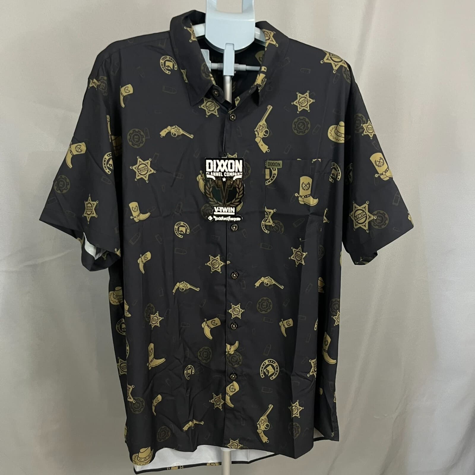Dixxon Flannel Co. Western Shirt Mens 2X Black Cowboy Outlaw Print Short Sleeve