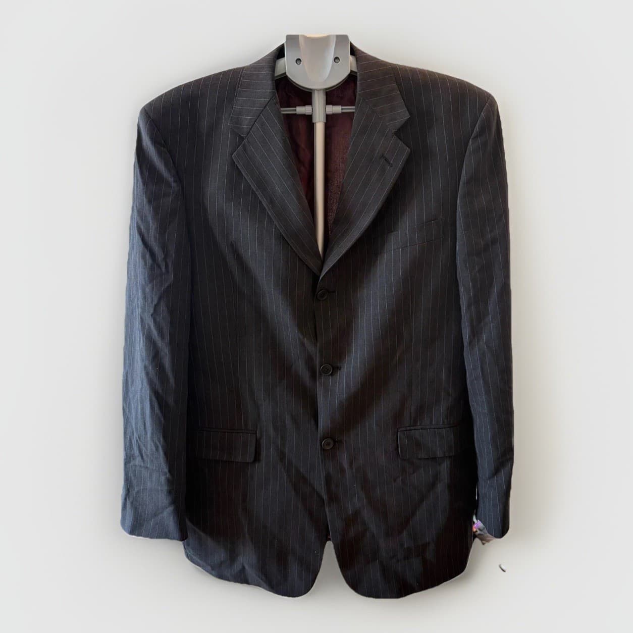 Ted Baker Blazer Jacket Mens 42L Black Pinstripes Wool Single Breasted Business