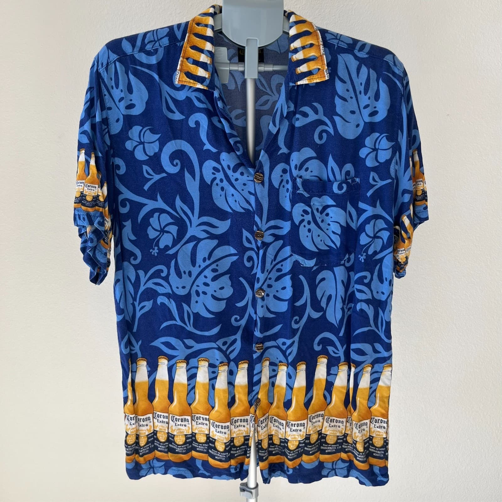 Corona Extra Hawaiian Shirt Mens XL Short Sleeve Button Up Festive Funky Unique