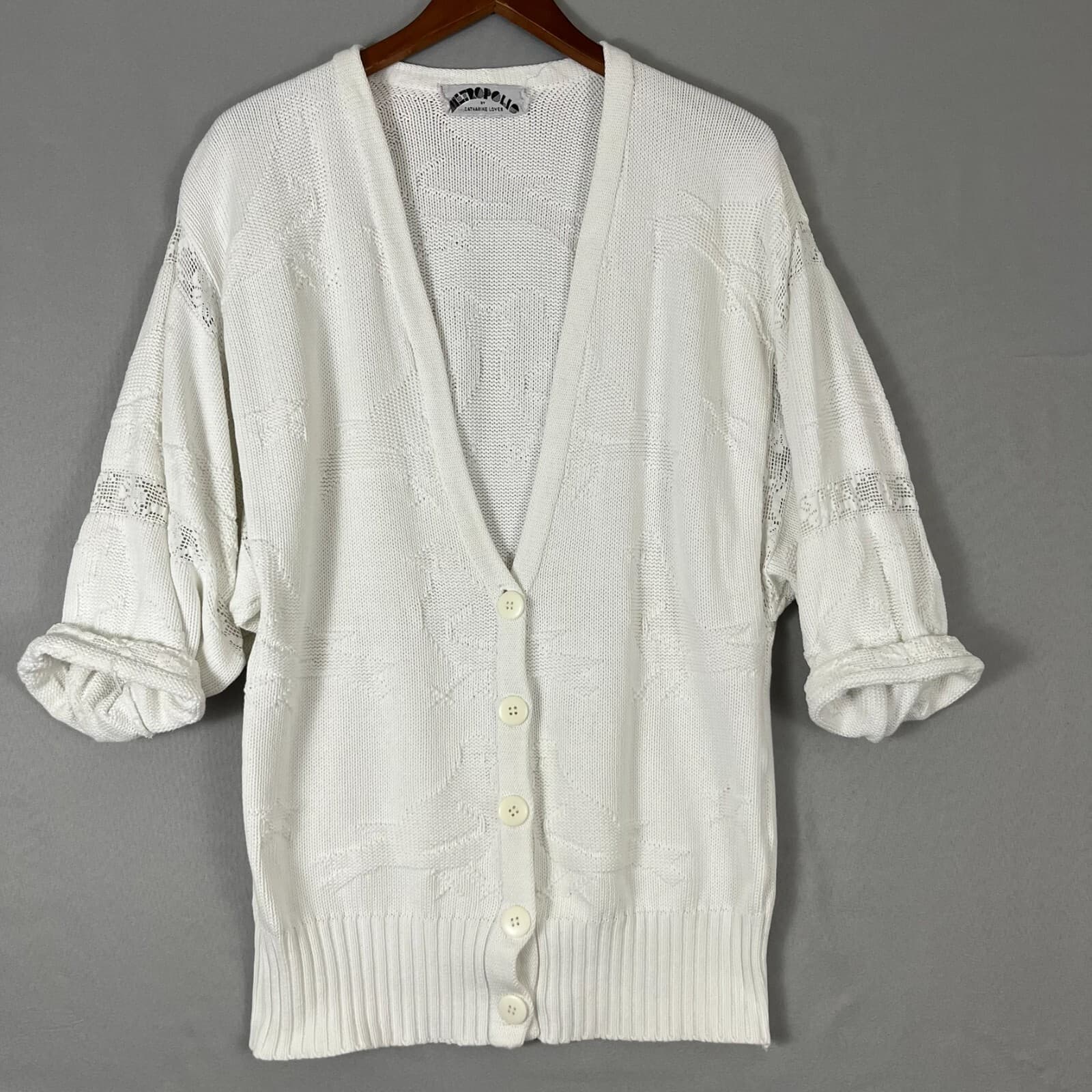 Metropolis by Catherine Lover Vintage Hand Knit Birds Long Cardigan Minimalist