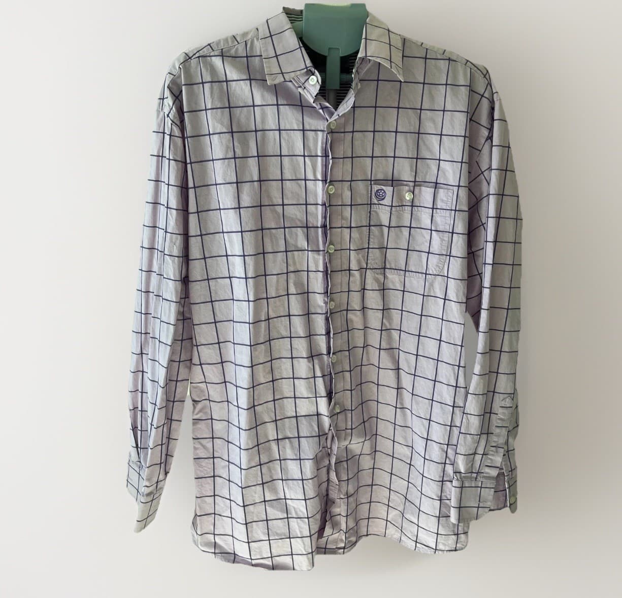 Wrangler George Straight Cowboy Cut XL Men Purple Check Embroidered Logo Shirt