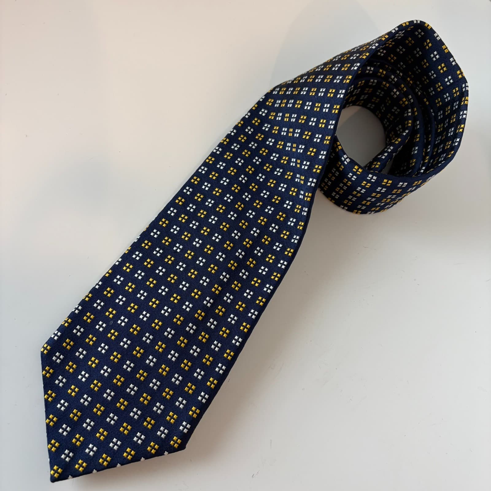 Brooks Brothers Tie Silk Navy Geometric England Fabric USA Made Classic Formal