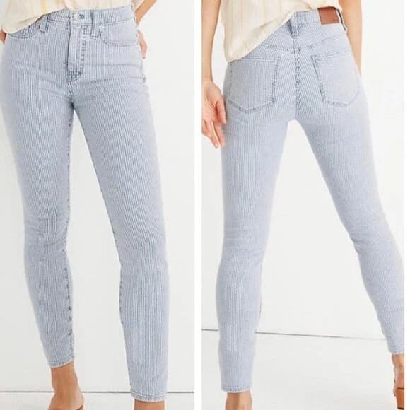 MADEWELL Jeans 10" High Rise Skinny Crop Piper Railroad Stripe Size 26 Costal