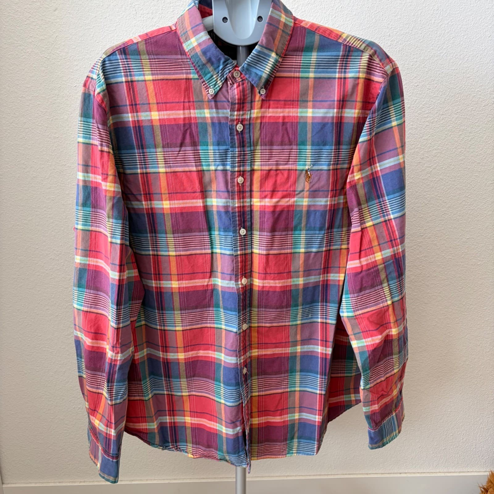 Ralph Lauren Plaid Button Down Mens XXL Multicolor Long Sleeve Shirt Flesh Pony
