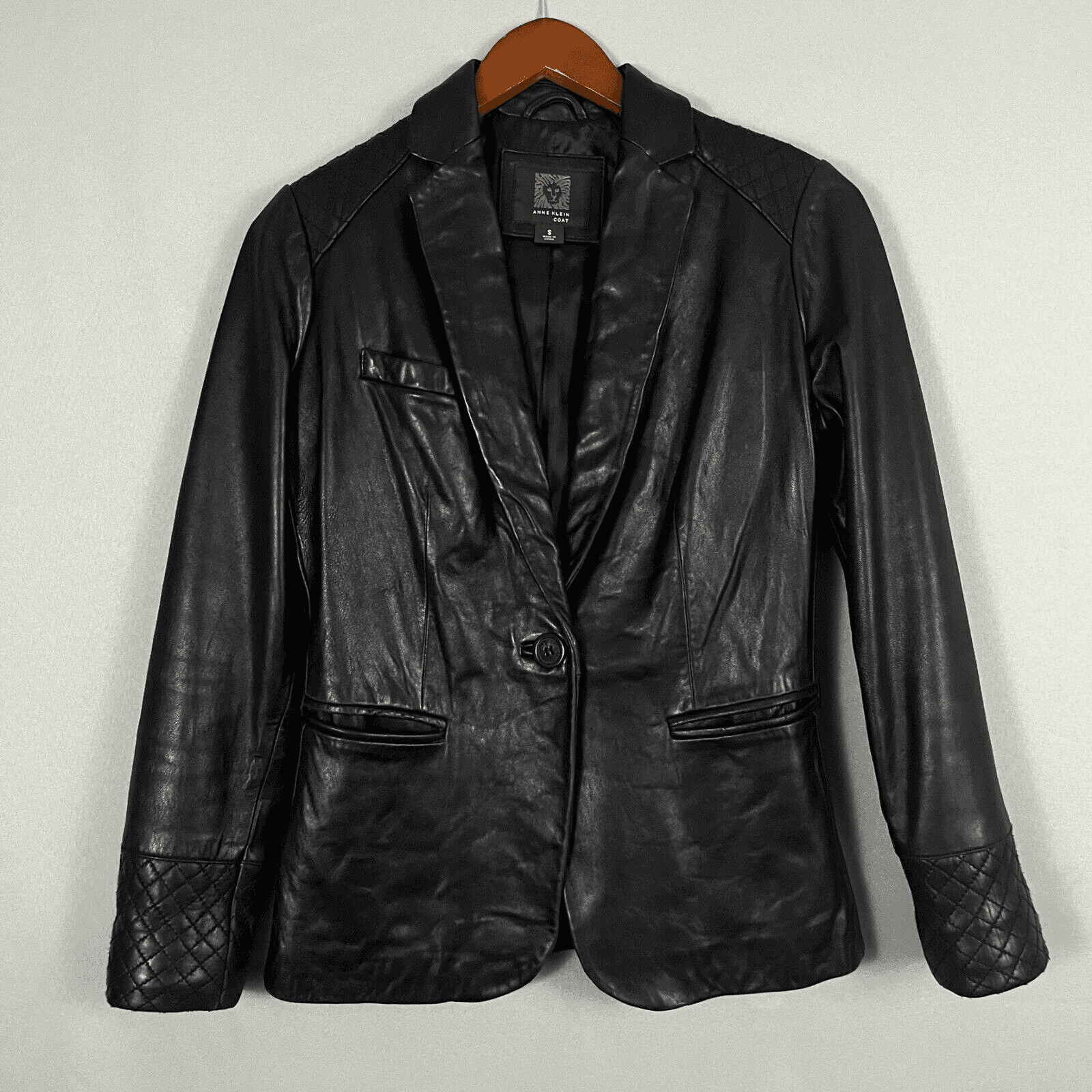 Anne Klein Coat Women's Small 100% Genuine Leather Black Leather Blazer Jacket