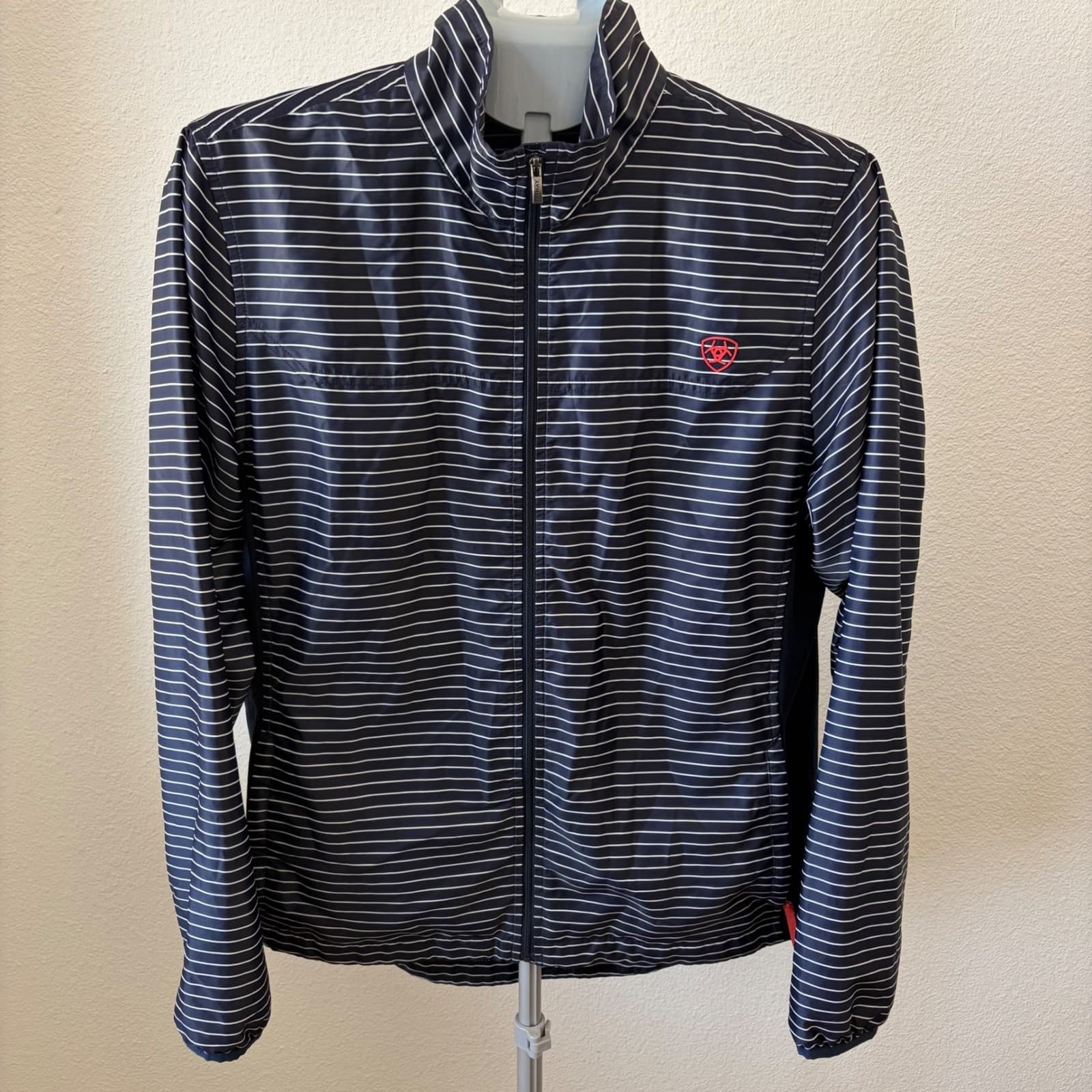 Ariat Ideal Windbreaker Jacket Womens XL Blue Striped Full Zip Lightweight