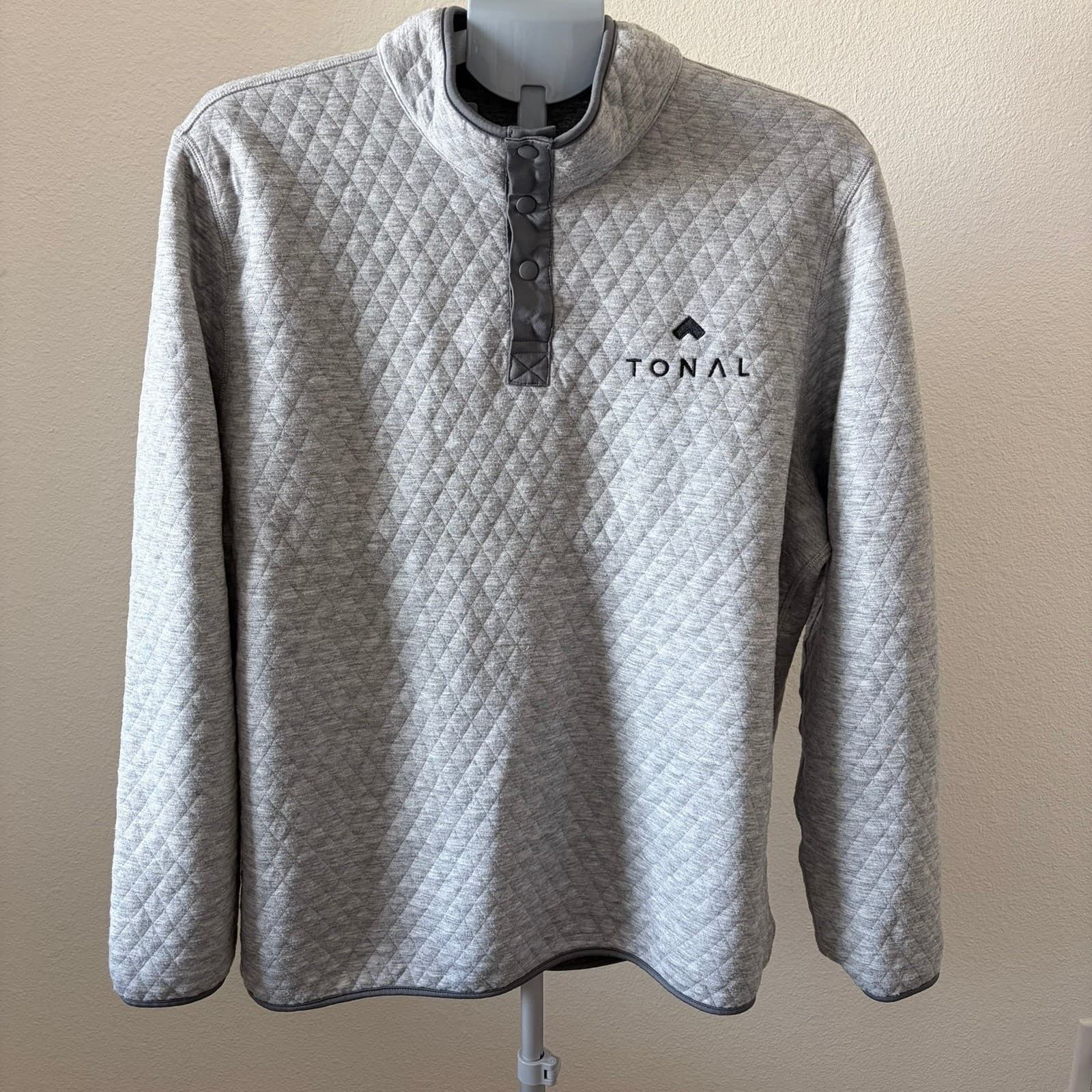 Marine Layer x Tonal Quilted Snap Pullover Heather Grey Mens XL Diamond Stitch